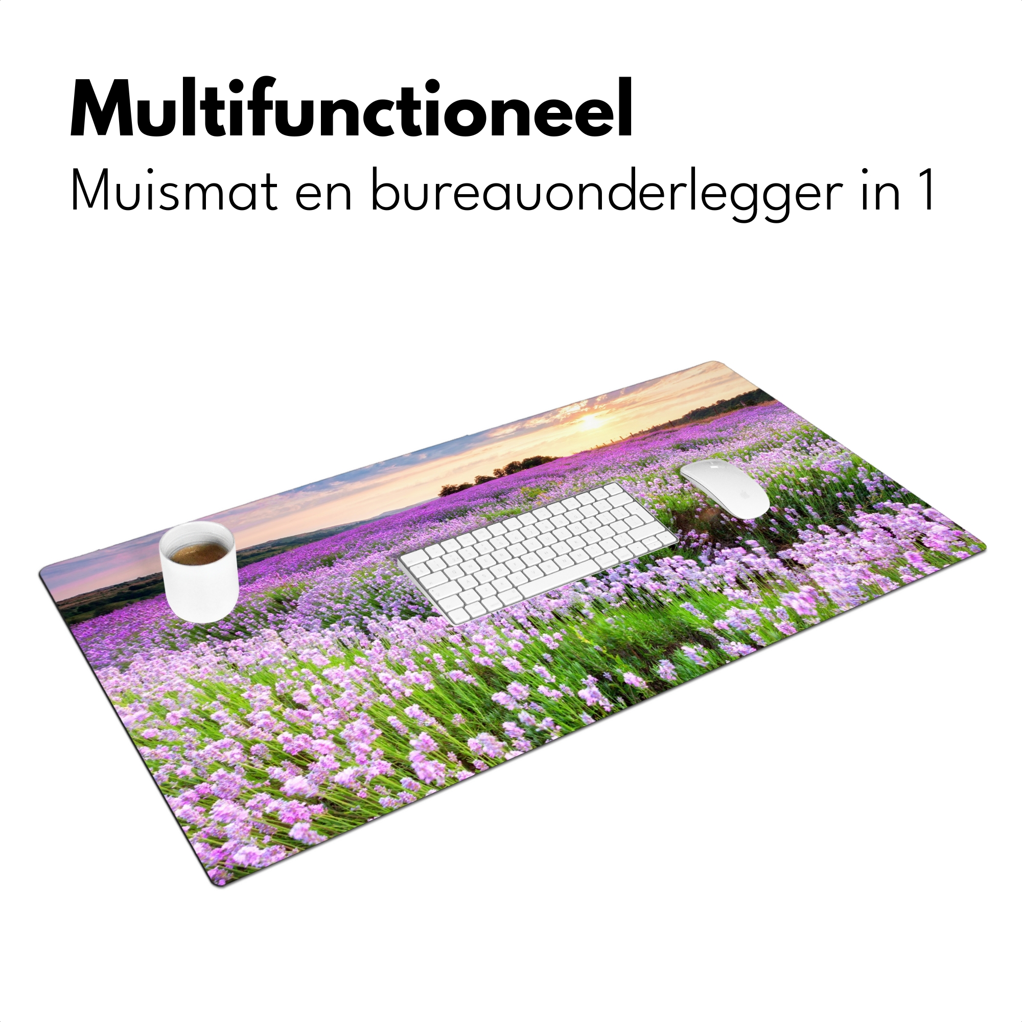 Bureau onderlegger - Lavendel - Bloemen - Zonsondergang - Paars - Weide-3