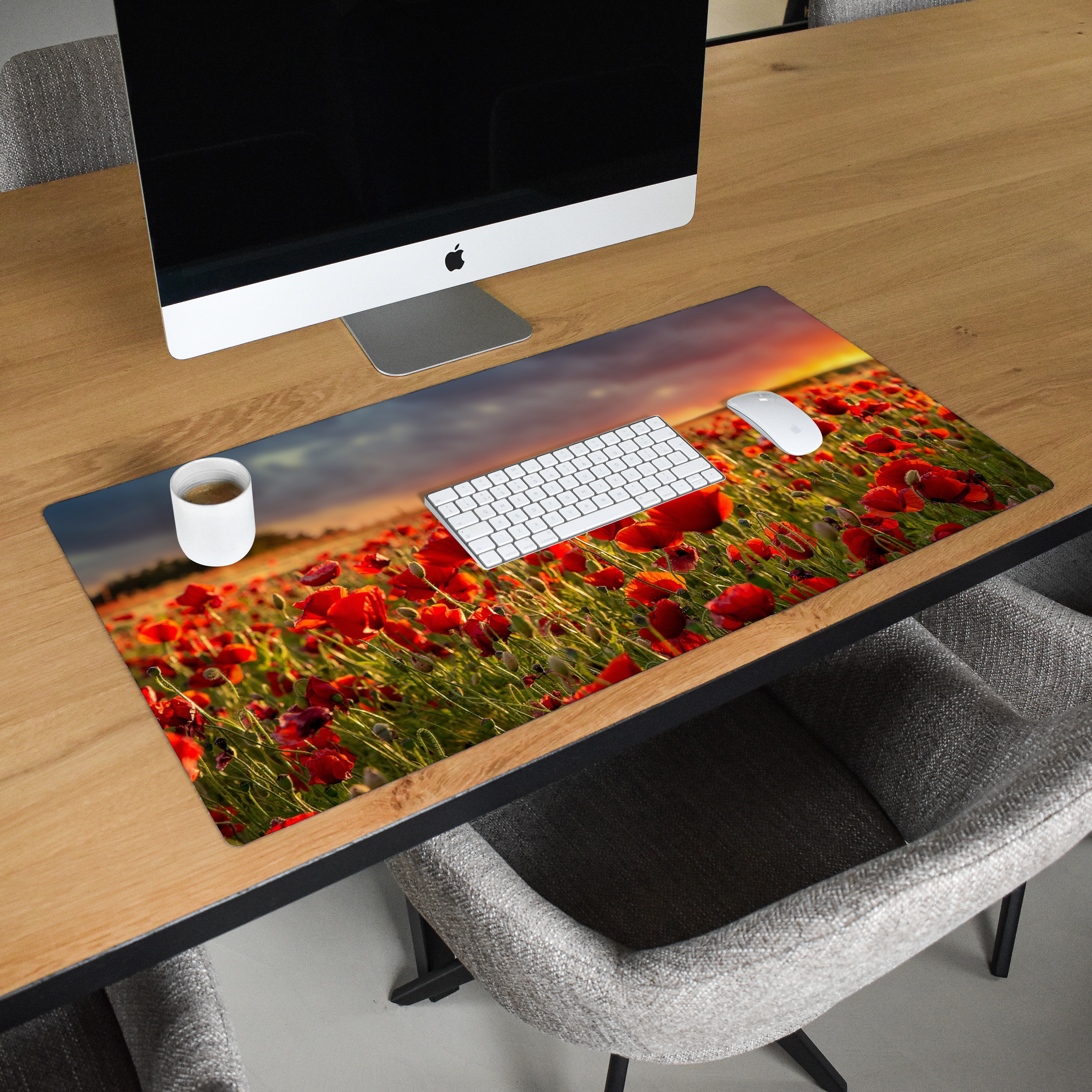 Schreibtischunterlage - Sonnenuntergang - Mohnblumen - Rot - Blumen - Feld - Natur-2