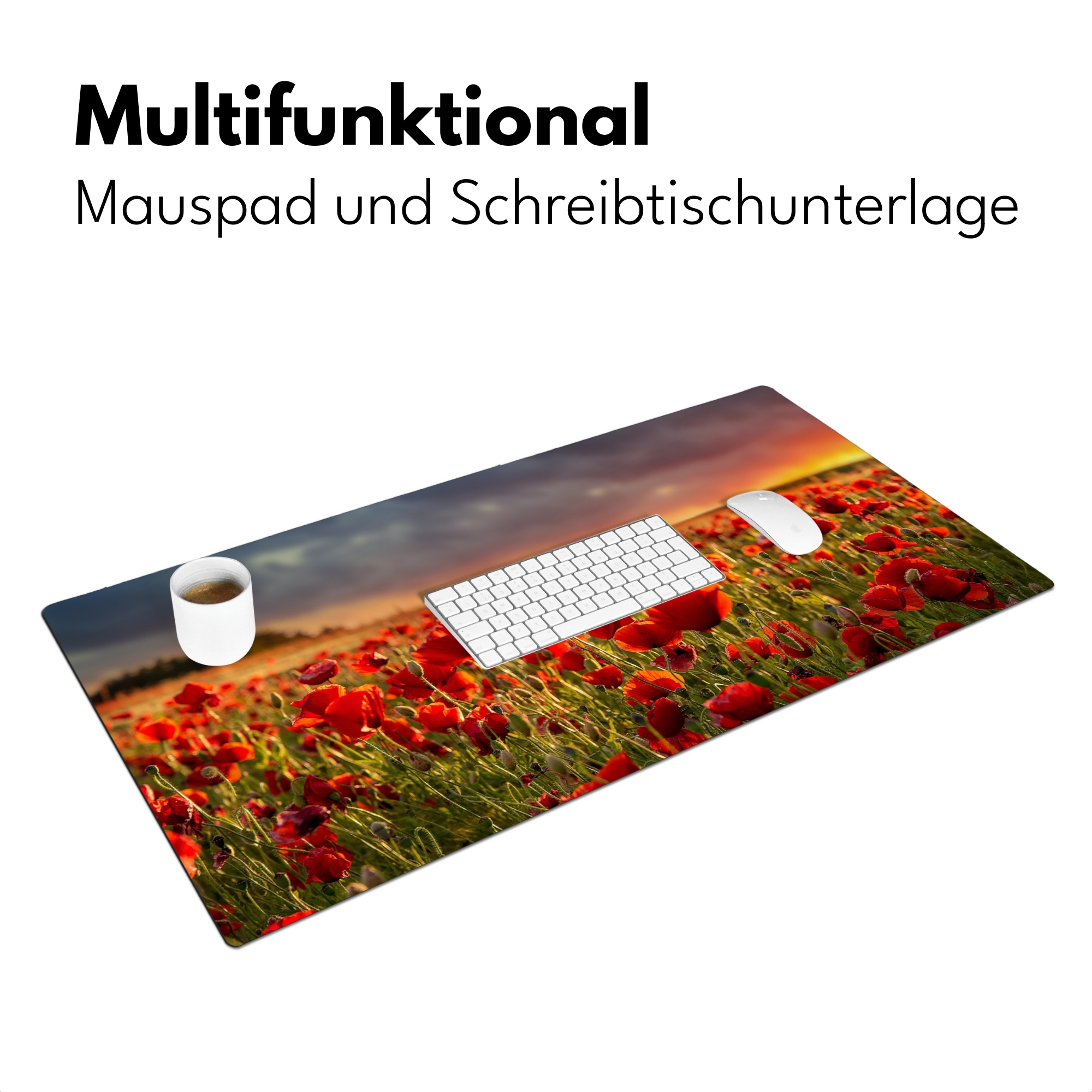 Schreibtischunterlage - Sonnenuntergang - Mohnblumen - Rot - Blumen - Feld - Natur-3