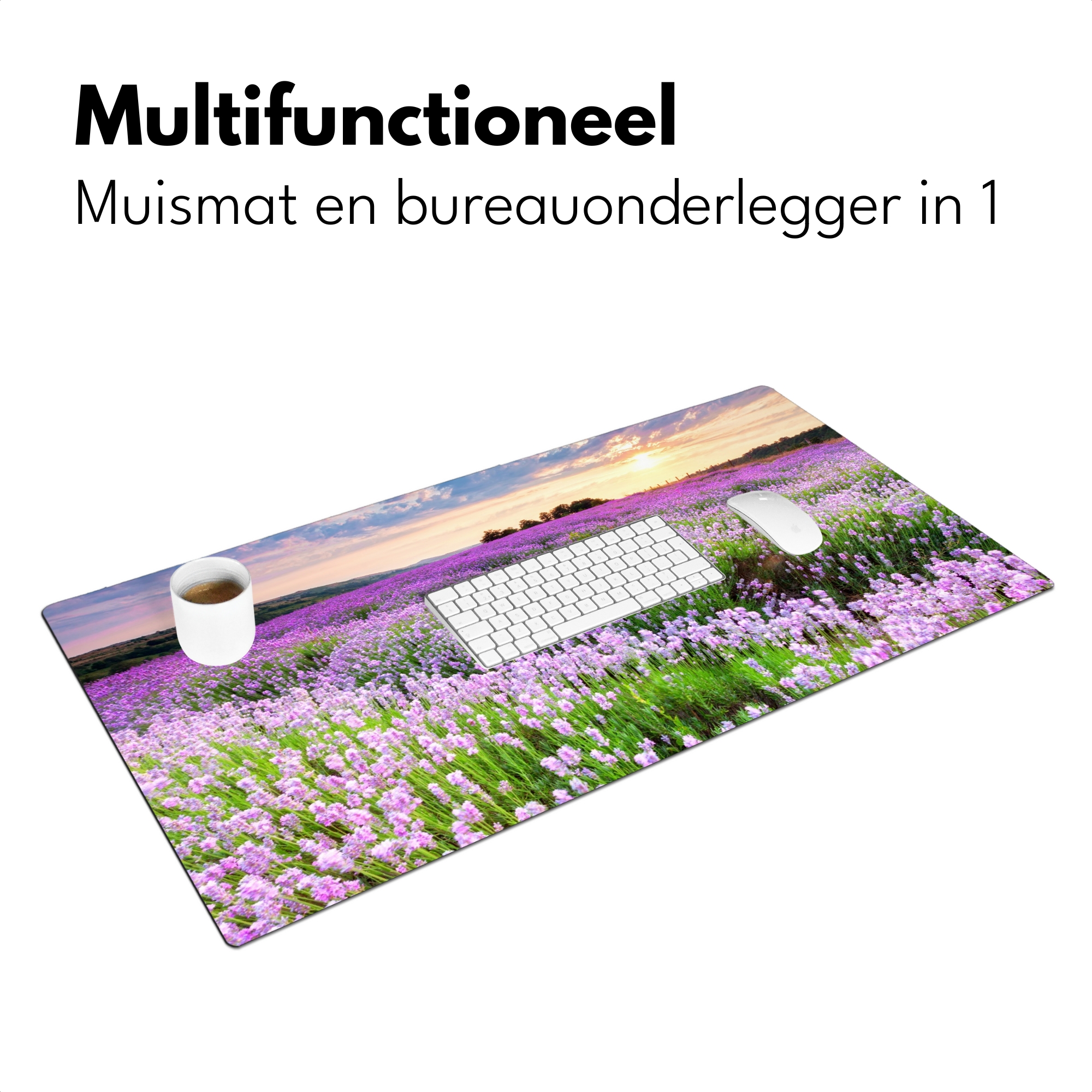 Bureau onderlegger - Bloemen - Lavendel - Paars - Lucht - Zonsondergang - Weide - Natuur-3