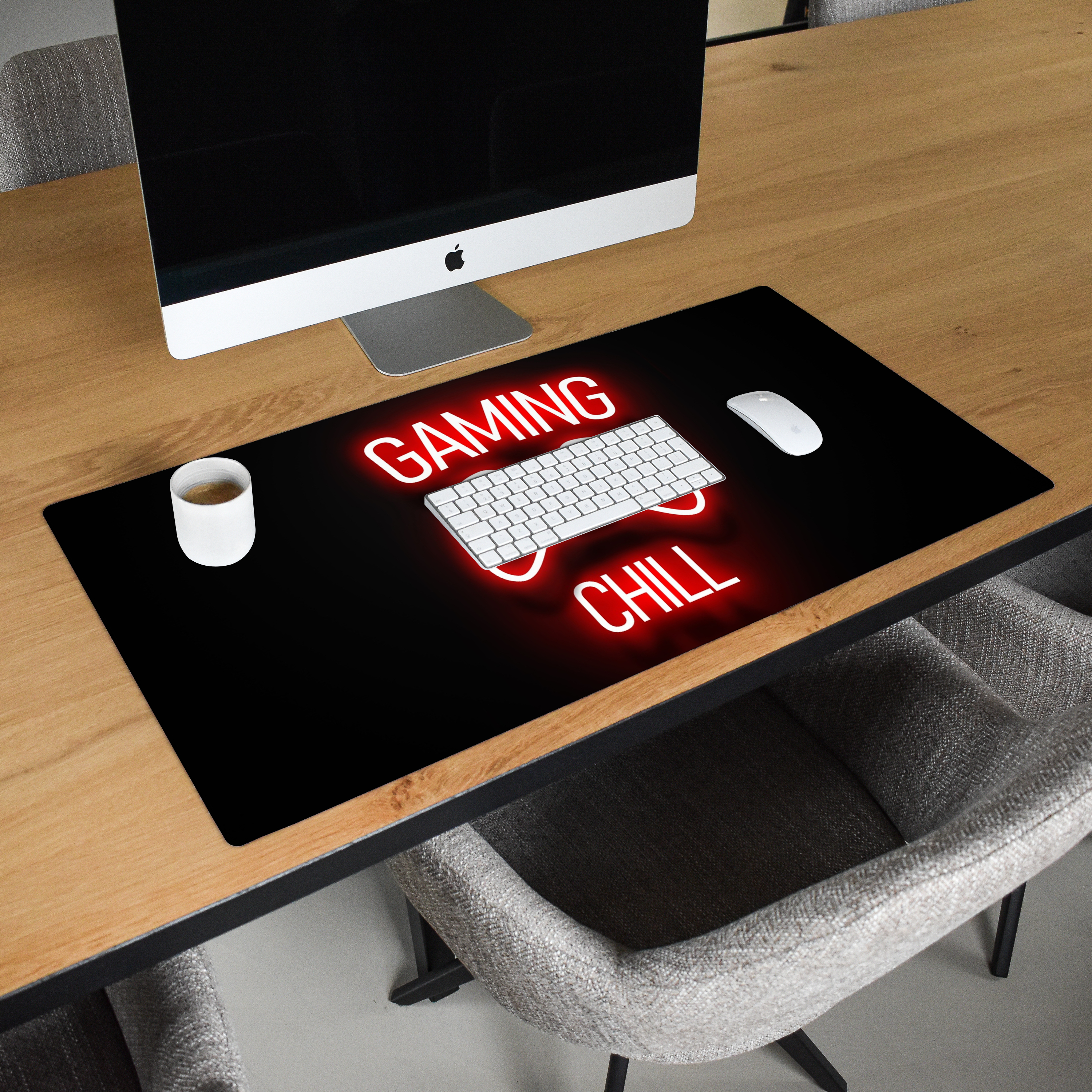 Bureau onderlegger - Gaming Quotes - Gaming and Chill Neon Rood-2