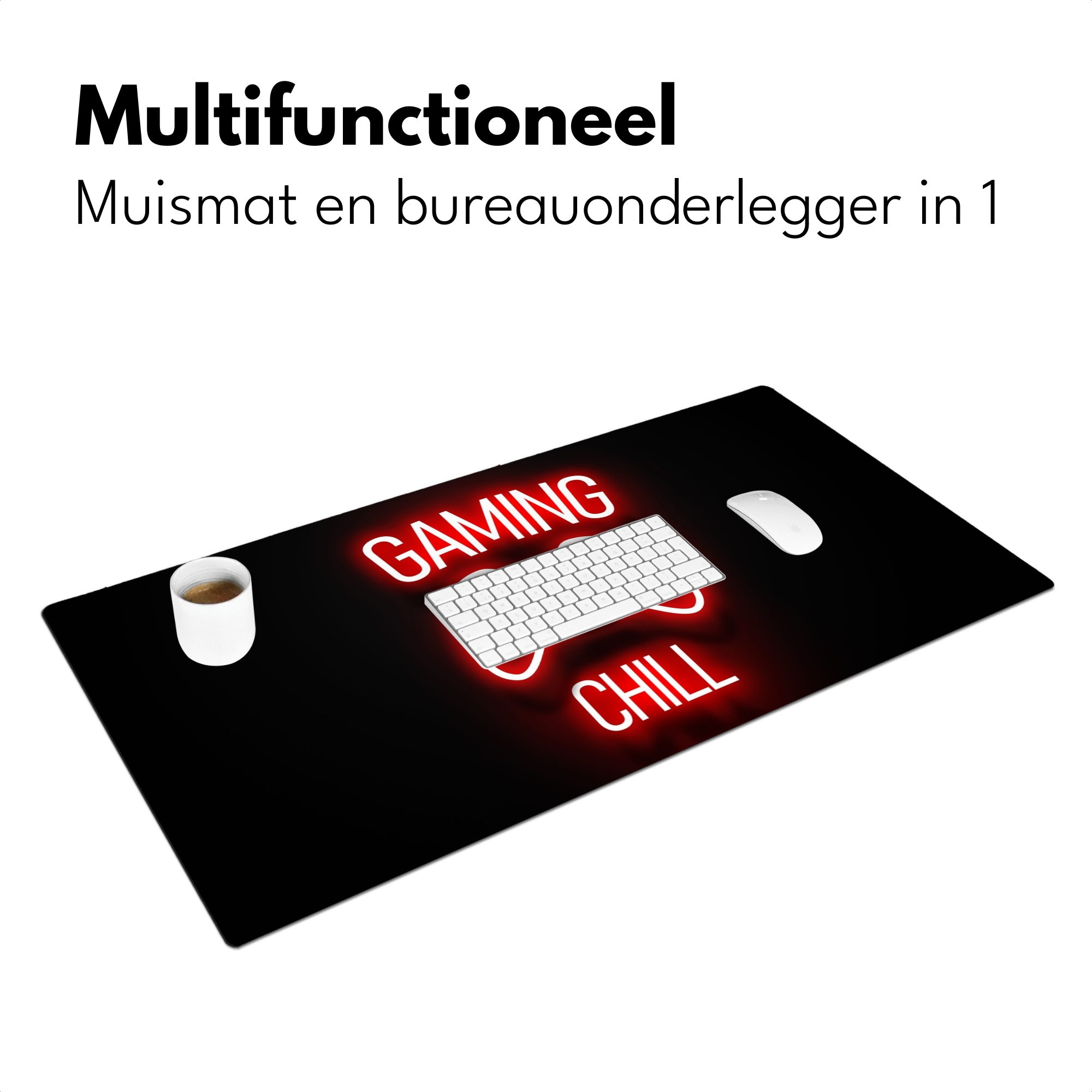 Bureau onderlegger - Gaming Quotes - Gaming and Chill Neon Rood-3