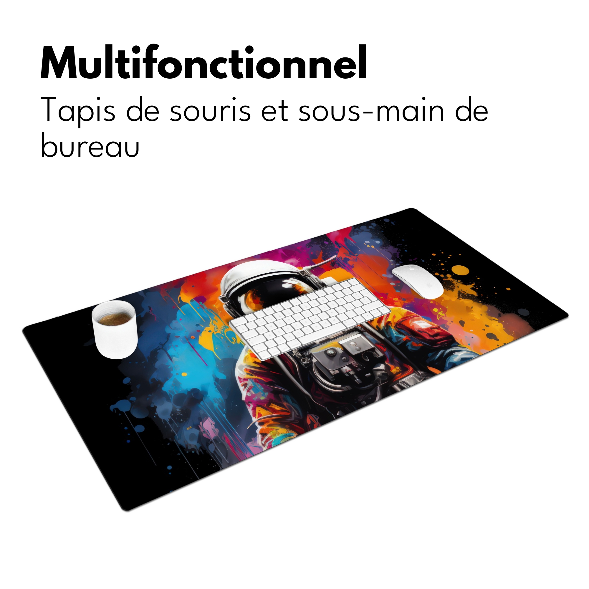 Sous-main Bureau Enfant Thème Espace 90x40 Cm - Protège-bureau PVC Lavable, Antidérapant, Motif Planètes