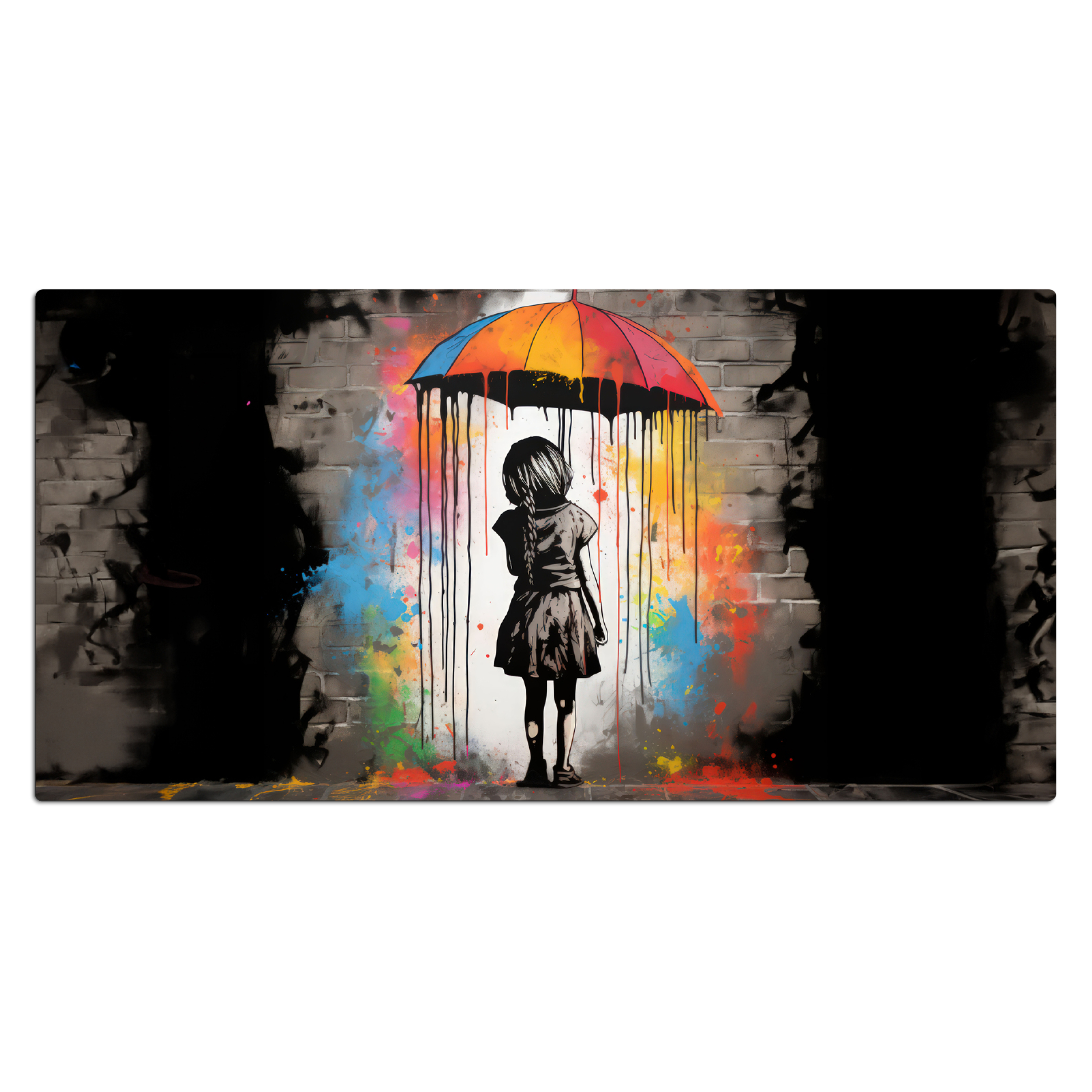 Schreibtischunterlage - Mädchen – Kunst – Regenschirm – Graffiti – Farben – Wand