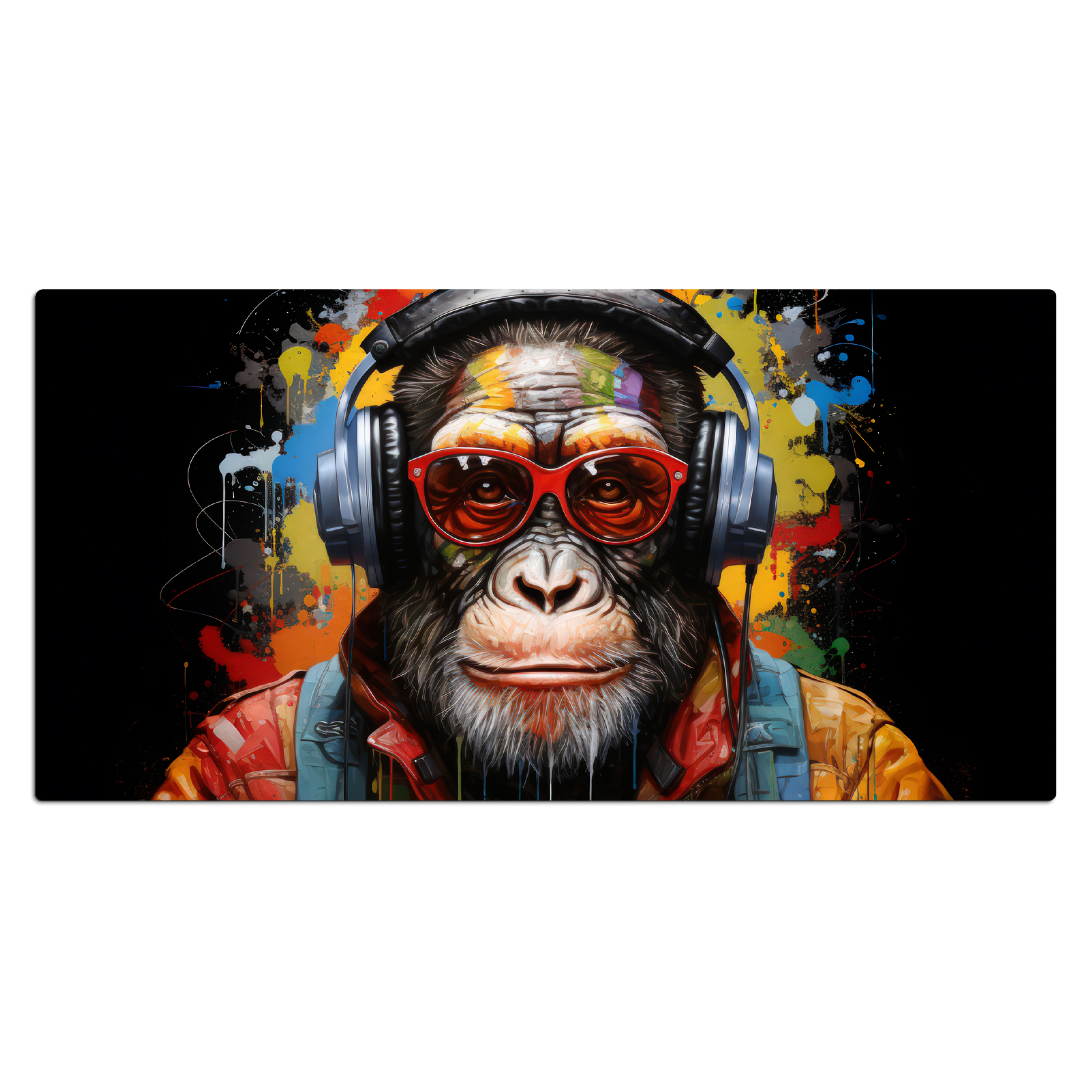Bureau onderlegger - Chimpansee - Aap - Dieren - Graffiti - Bril - Koptelefoon - Kleuren