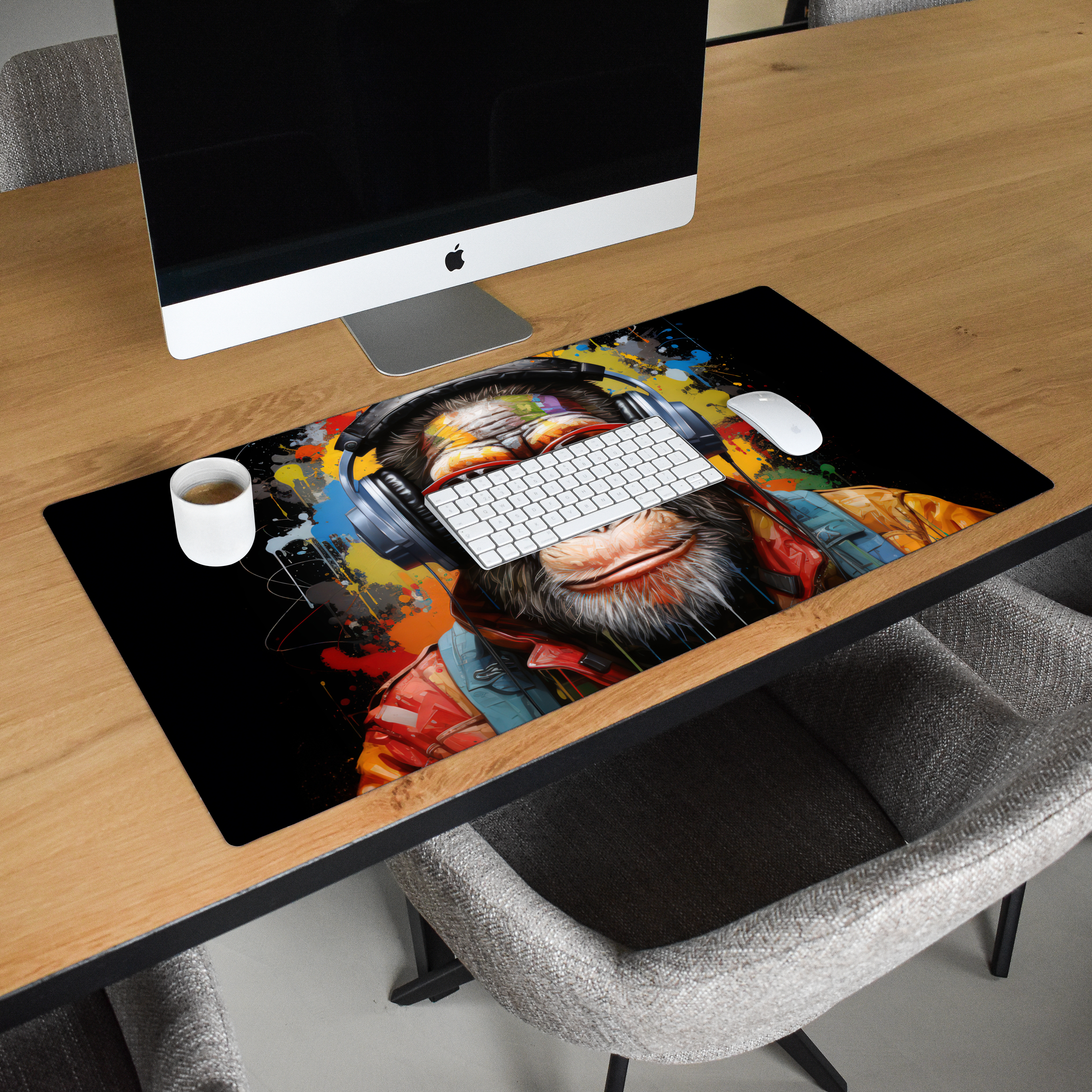 Schreibtischunterlage - Schimpanse - Affe - Tiere - Graffiti - Brille - Kopfhörer - Farben-2