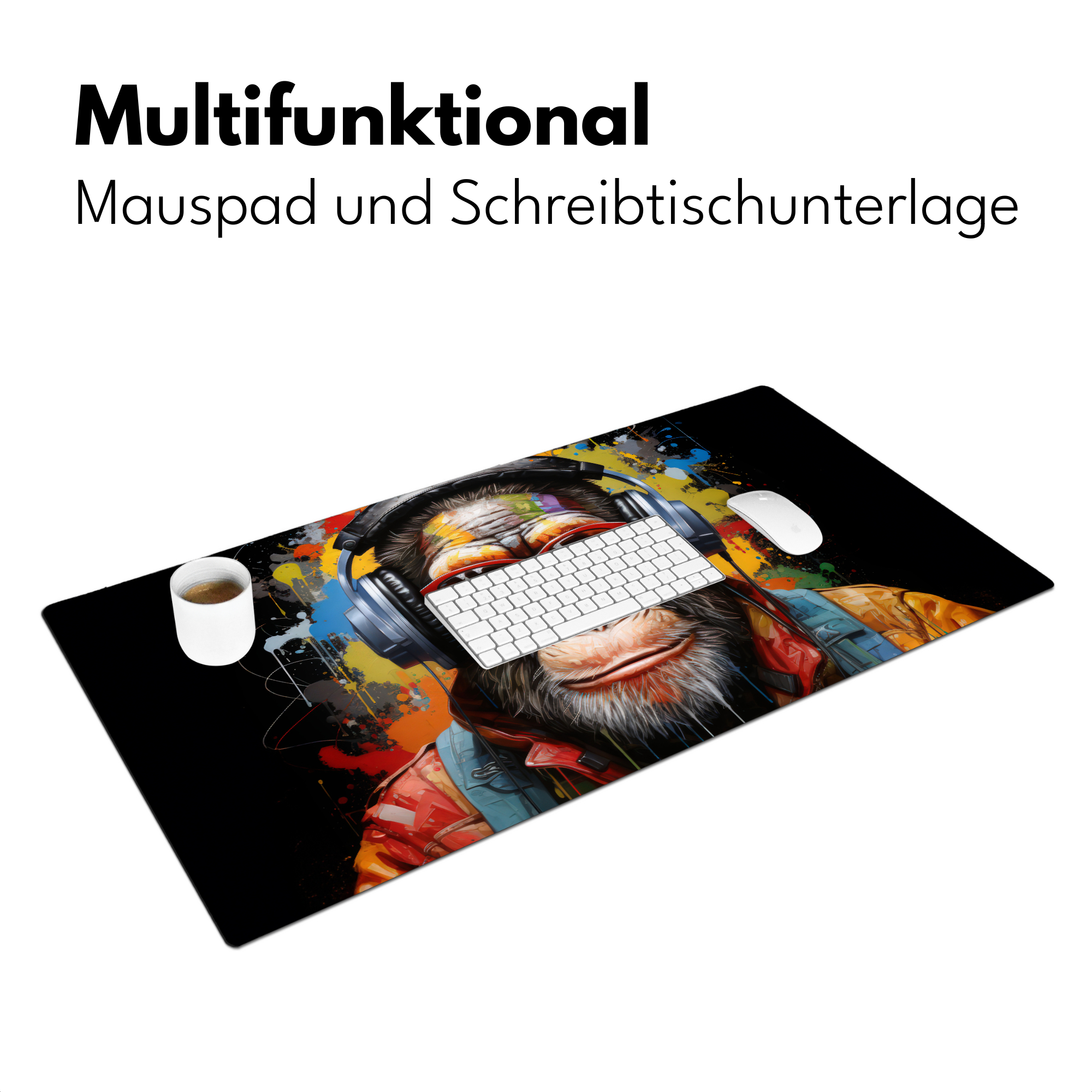 Schreibtischunterlage - Schimpanse - Affe - Tiere - Graffiti - Brille - Kopfhörer - Farben-3