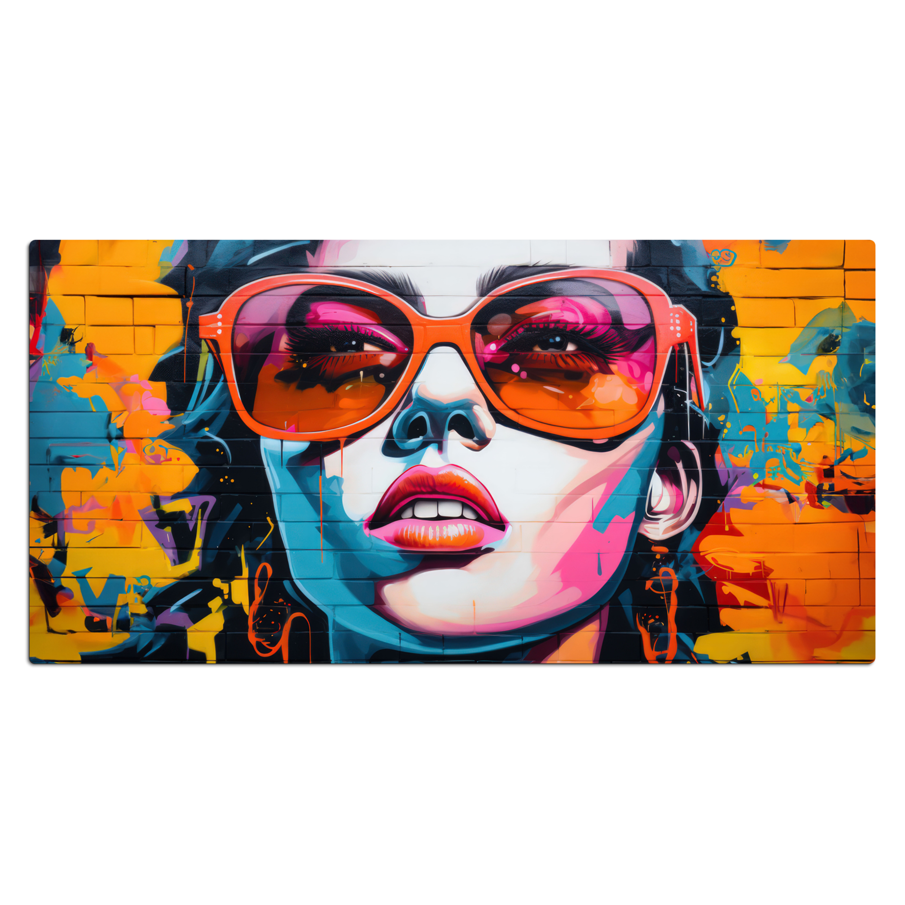 Schreibtischunterlage - Frau - Brille - Farben - Graffiti
