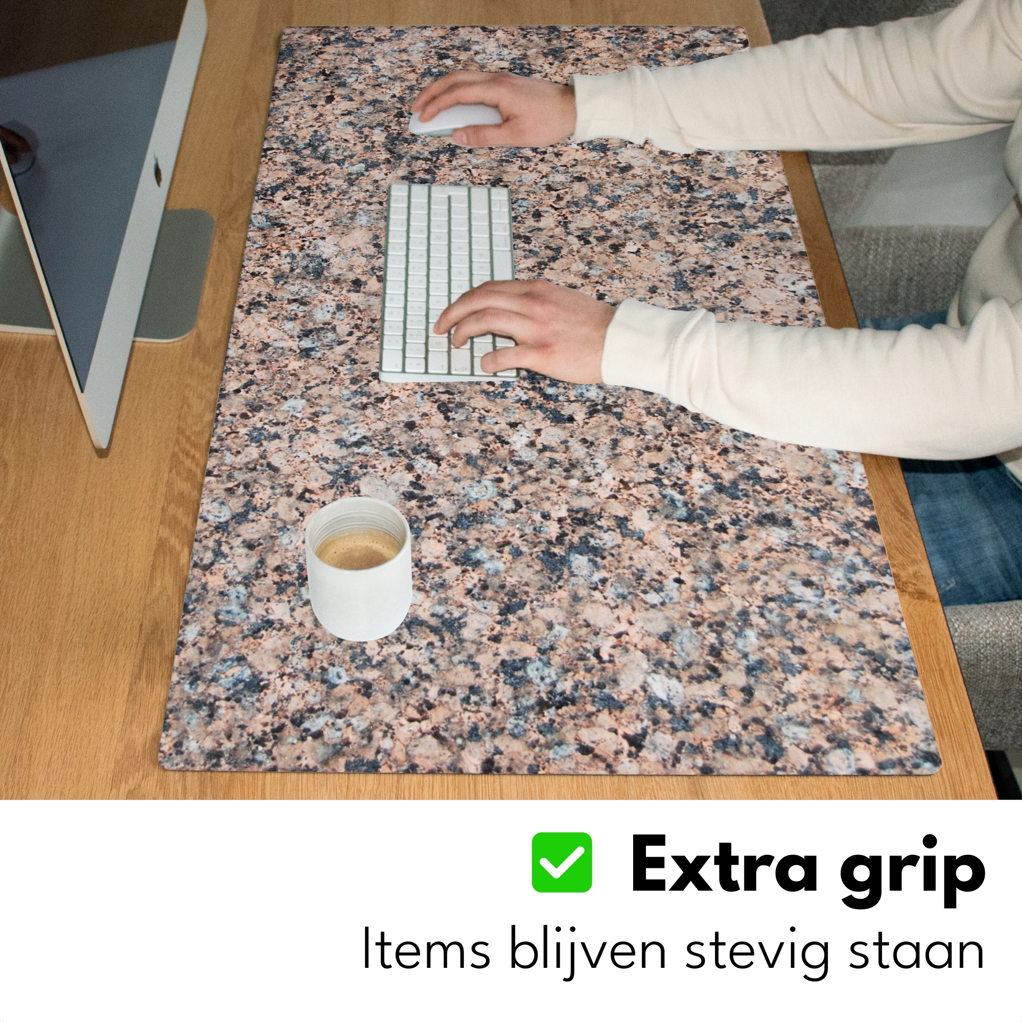 Bureau onderlegger - Graniet Steen Patroon Design - Bruin Grijs-5