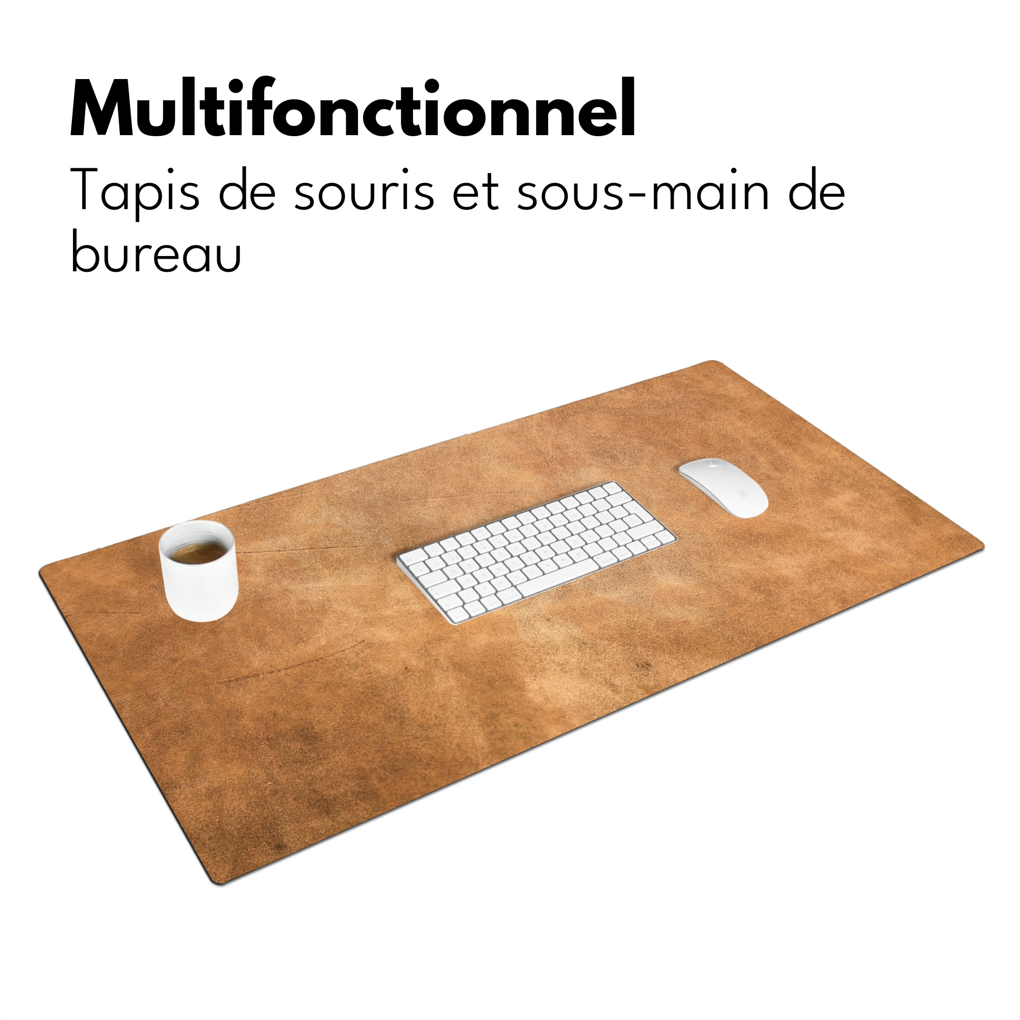 Sous main bureau - Structure en cuir aspect cuir - Marron-3