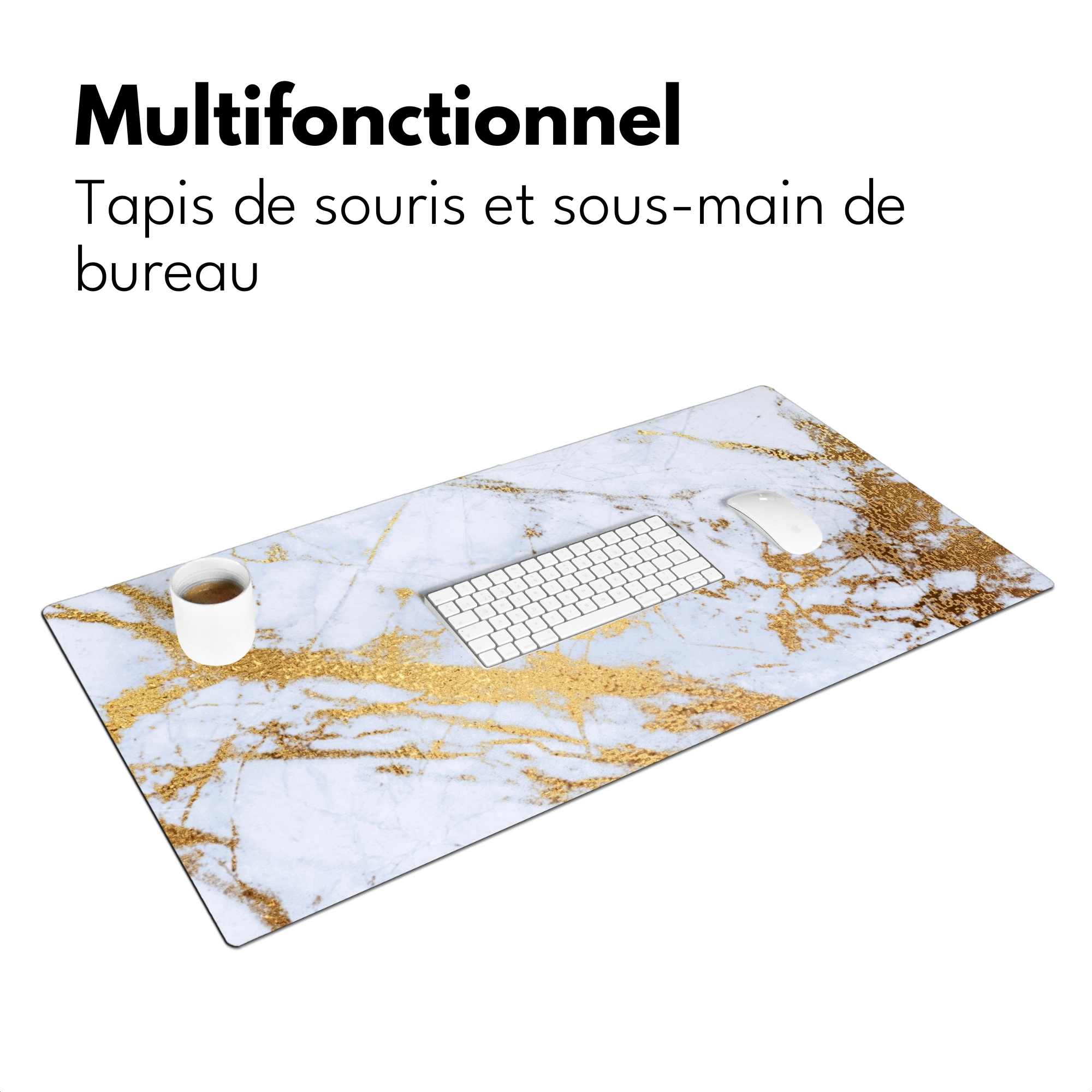 Sous main bureau - Marbre - Or - Blanc - Luxe - Aspect marbre - Paillettes-3