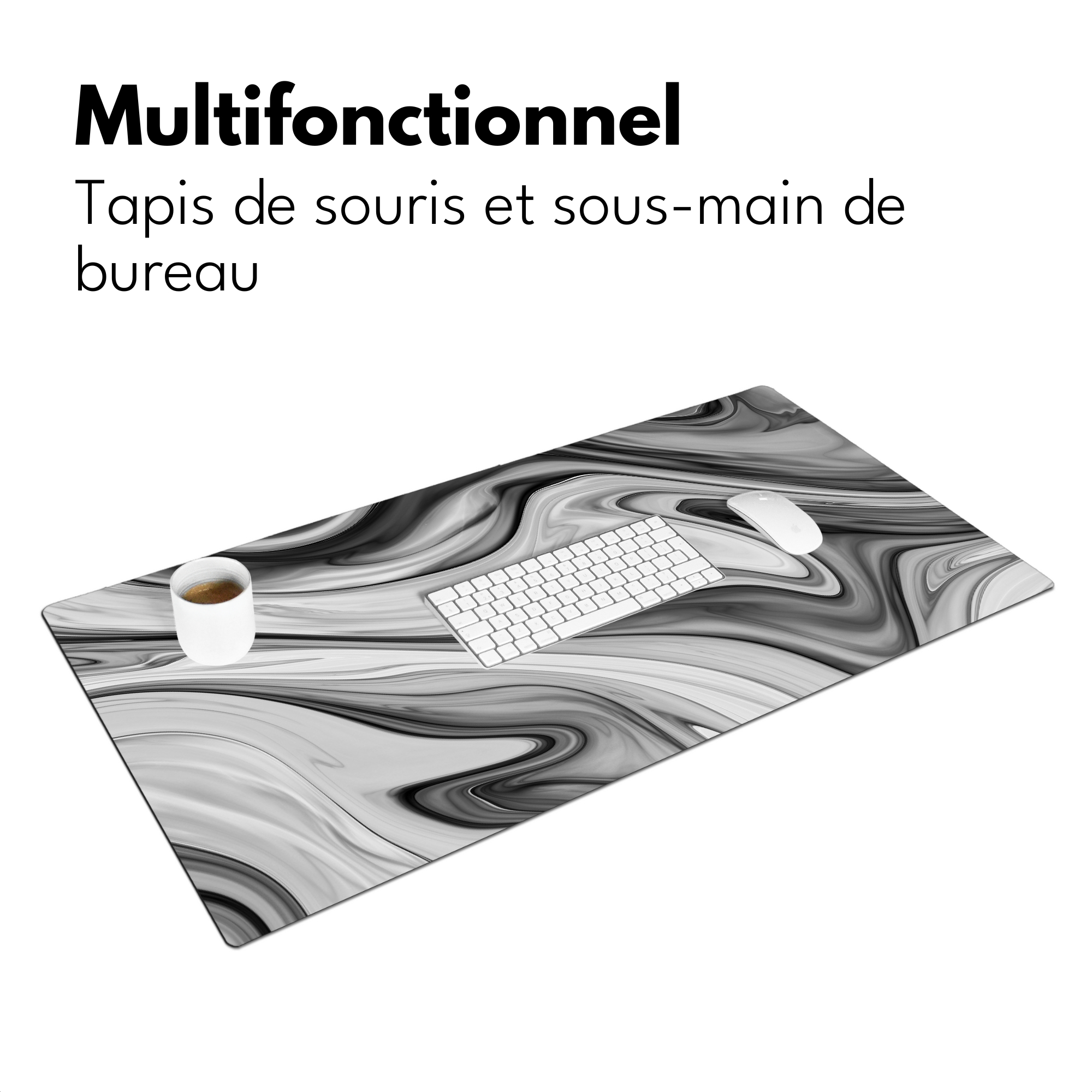 Sous main bureau - Marbre - Motifs - Gris - Aspect marbre - Noir-3