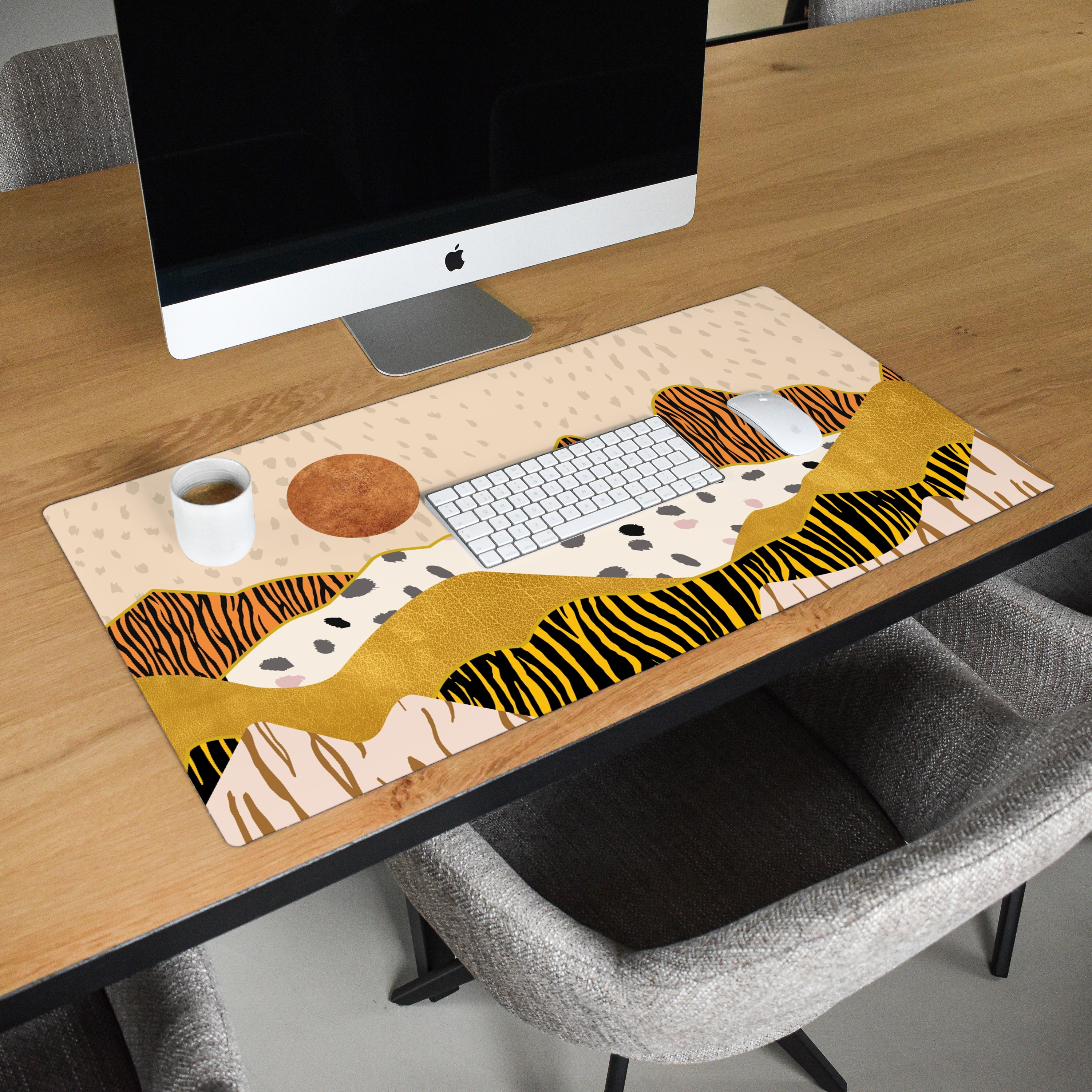Schreibtischunterlage - Tigerdruck - Pastell - Gold - Druck - Tiger - Abstrakt-2
