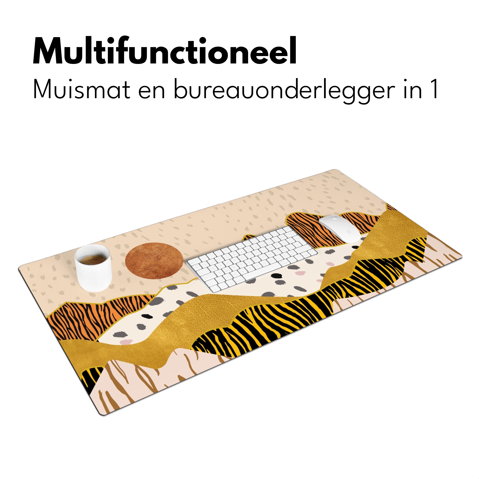 Bureau onderlegger - Tijgerprint - Pastel - Goud - Print - Tijger - Abstract-3