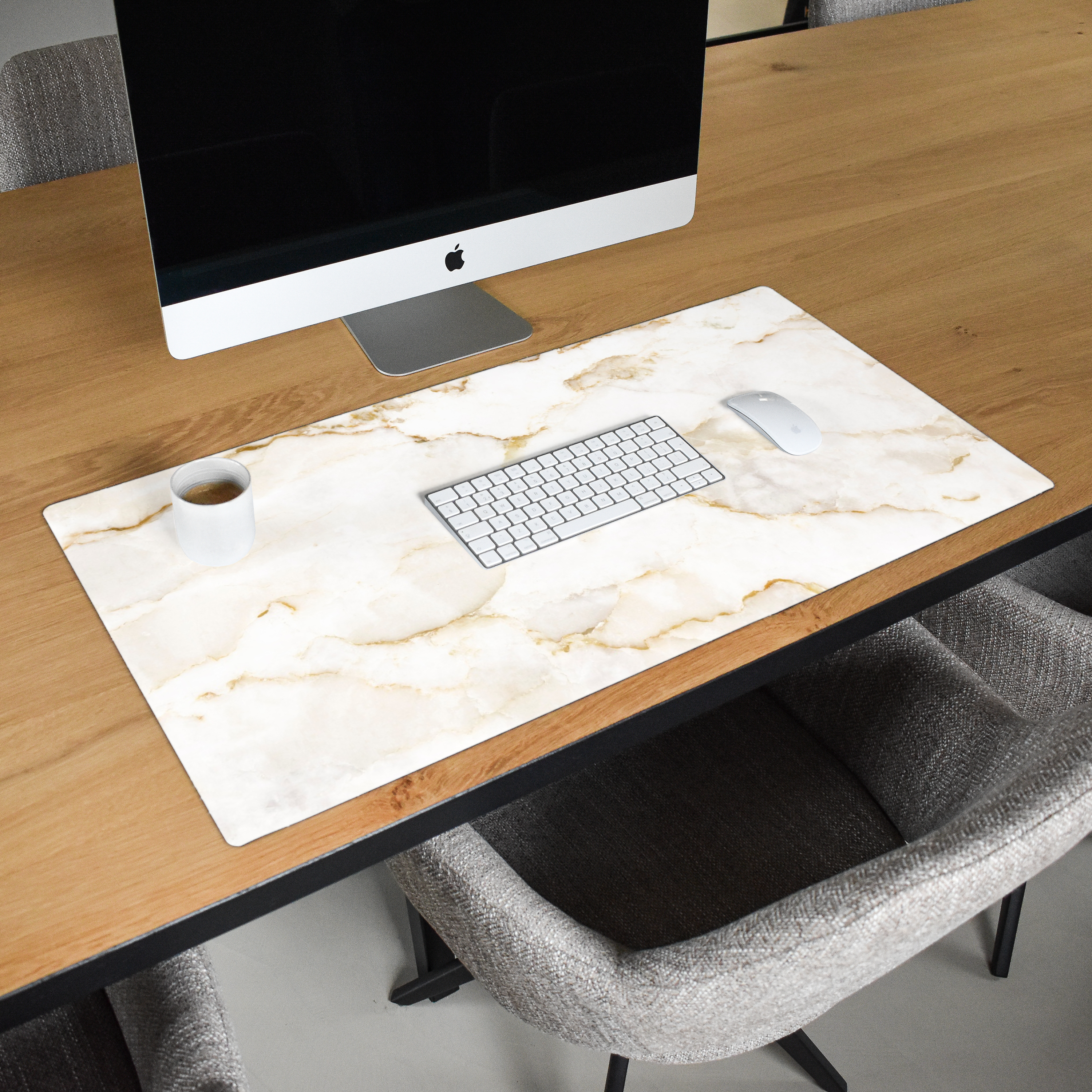 Schreibtischunterlage - Marmor – Limette – Gold – Luxus – Marmoroptik – Weiß-2