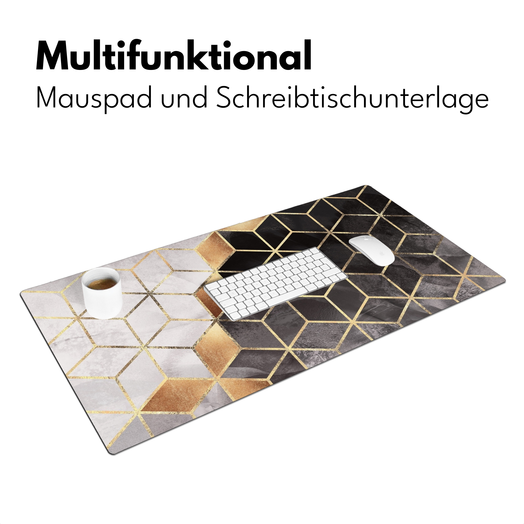 Schreibtischunterlage - Abstrakt - Würfel - Gold - Muster - Schwarz - Weiß-3