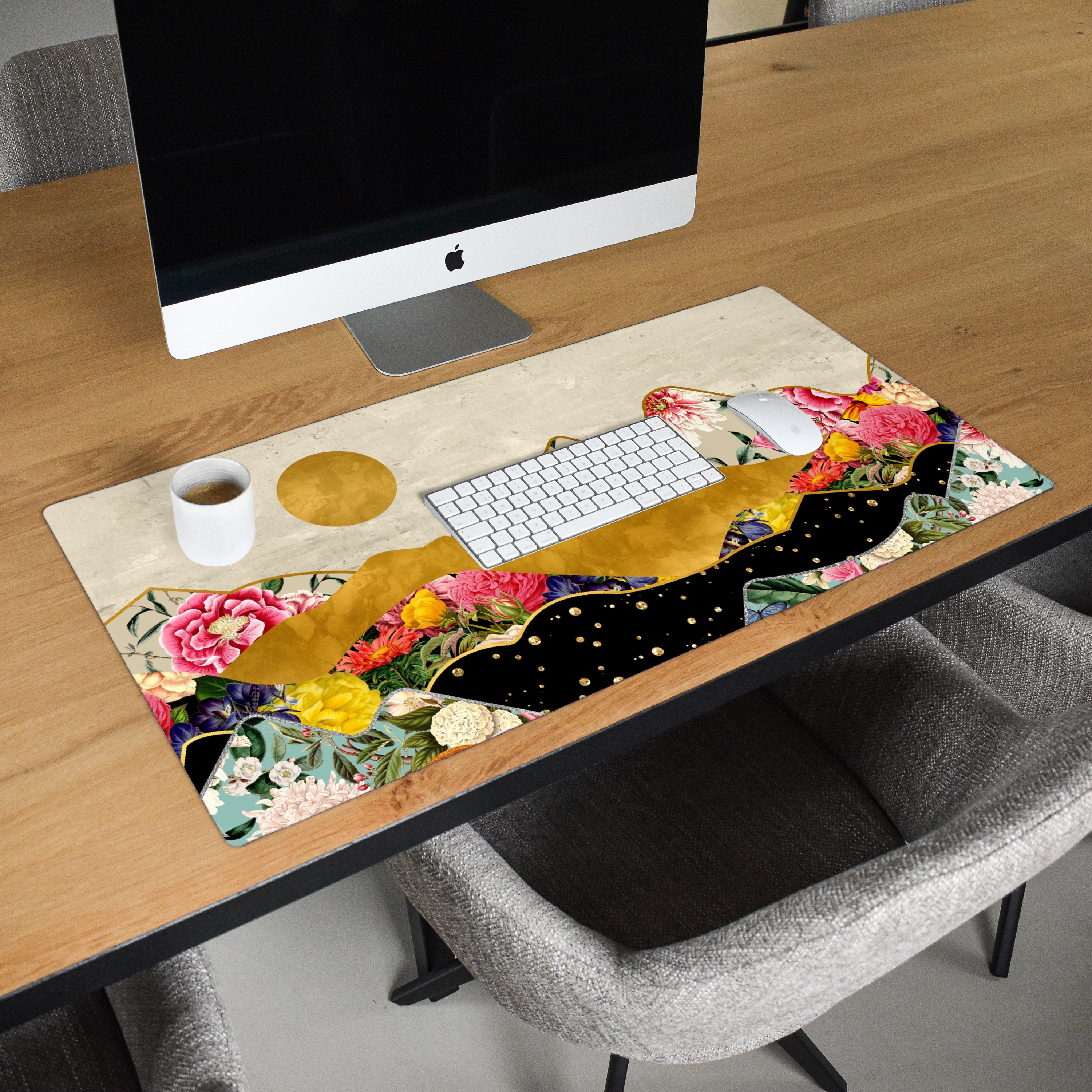 Schreibtischunterlage - Gold - Blumen - Druck - Abstrakt - Landschaft - Muster-2