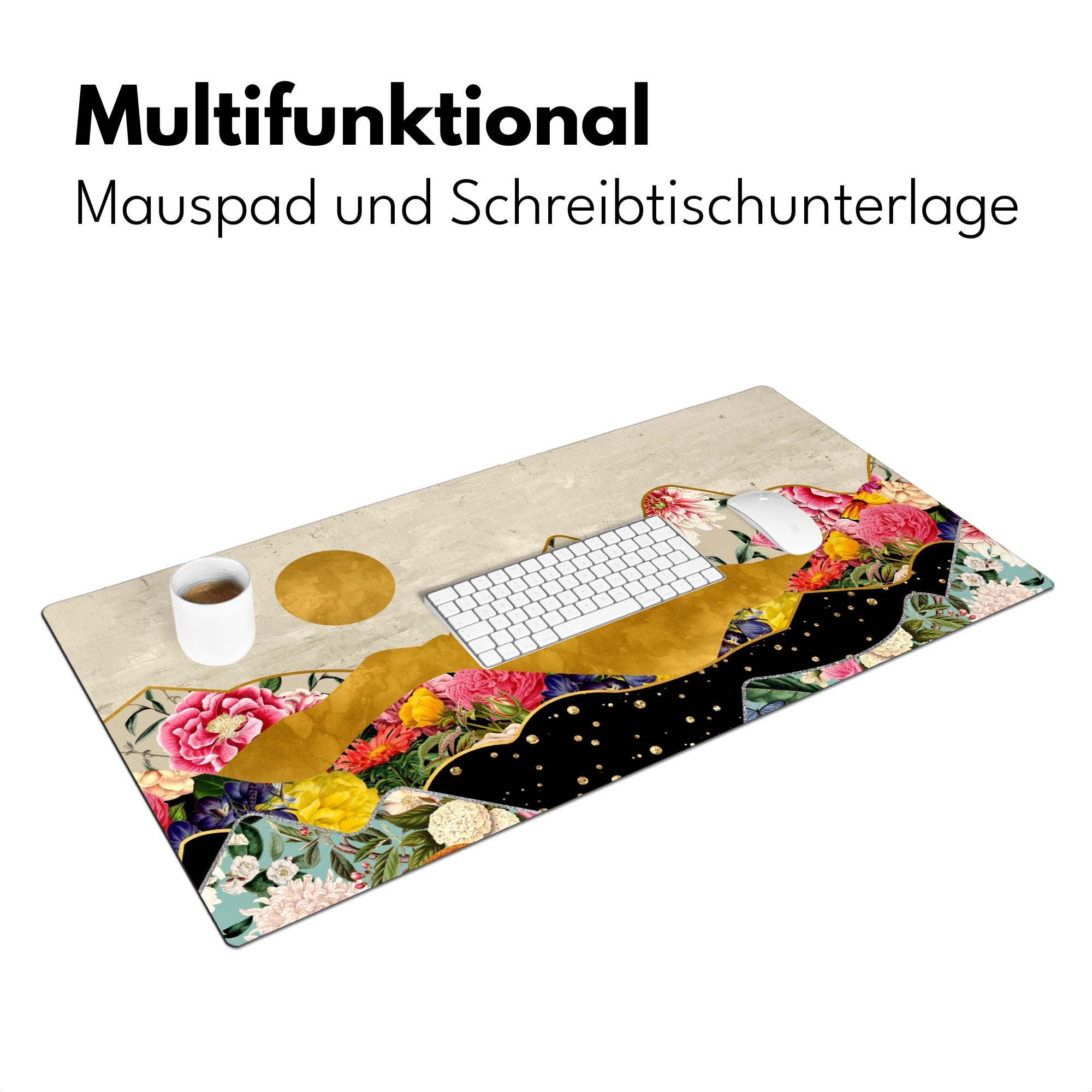 Schreibtischunterlage - Gold - Blumen - Druck - Abstrakt - Landschaft - Muster-3