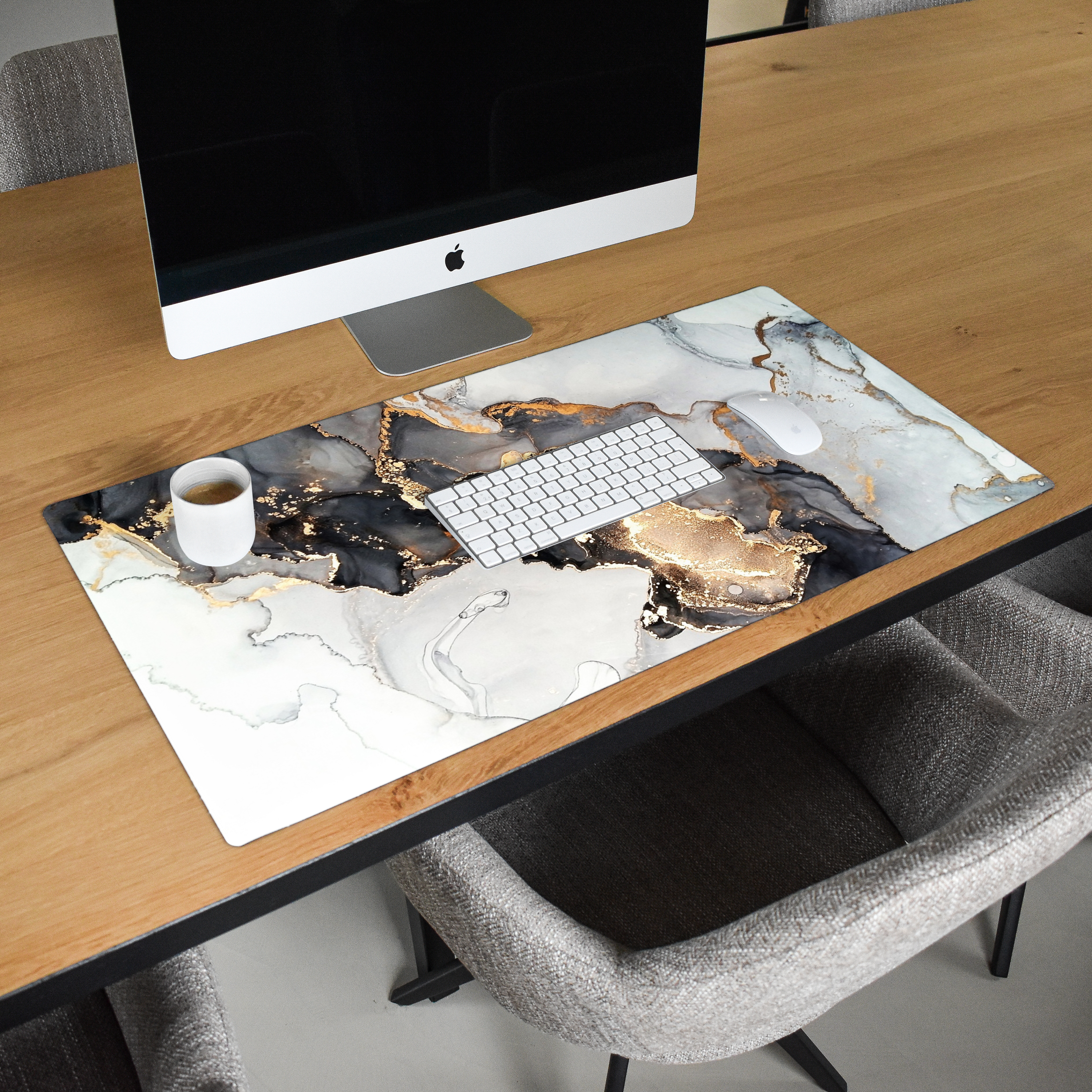 Schreibtischunterlage - Marmor – Schwarz – Weiß – Gold – Luxus – Abstrakt-2