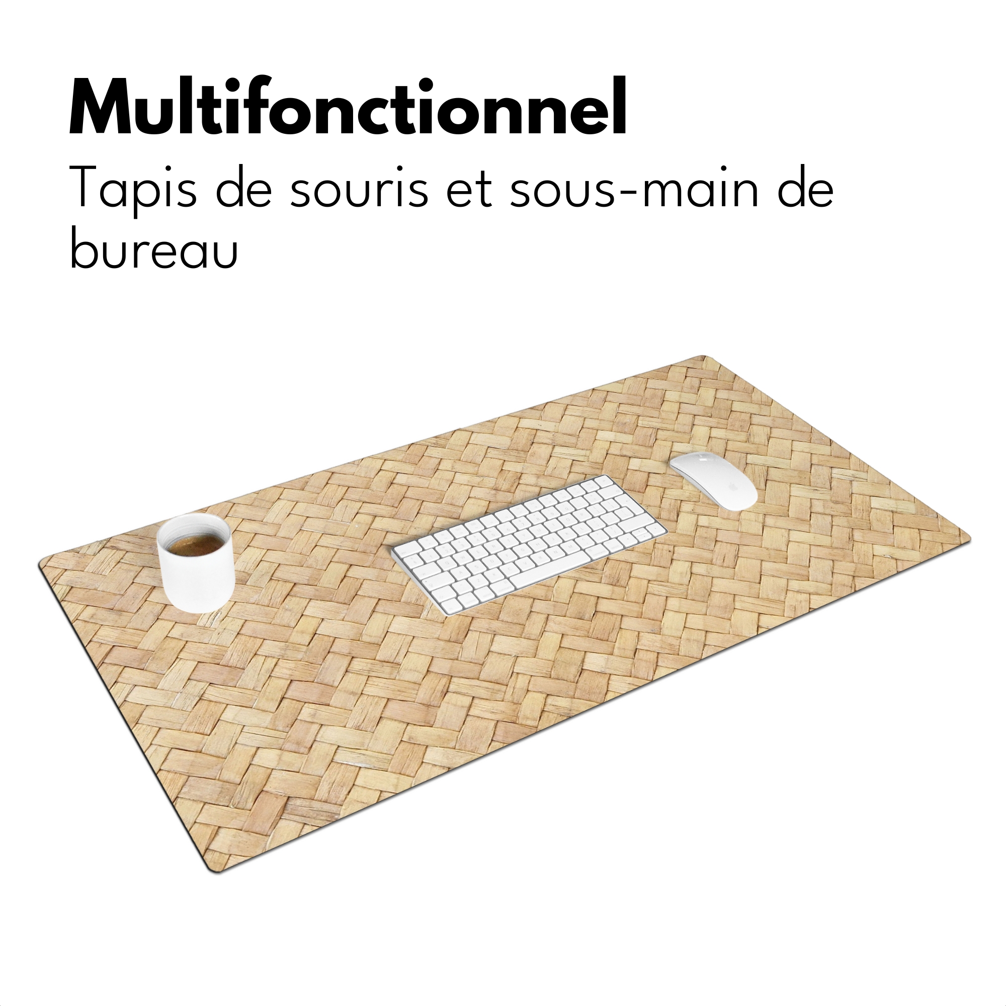 Sous main bureau - Motif - Beige - Imprimé Rotin-3