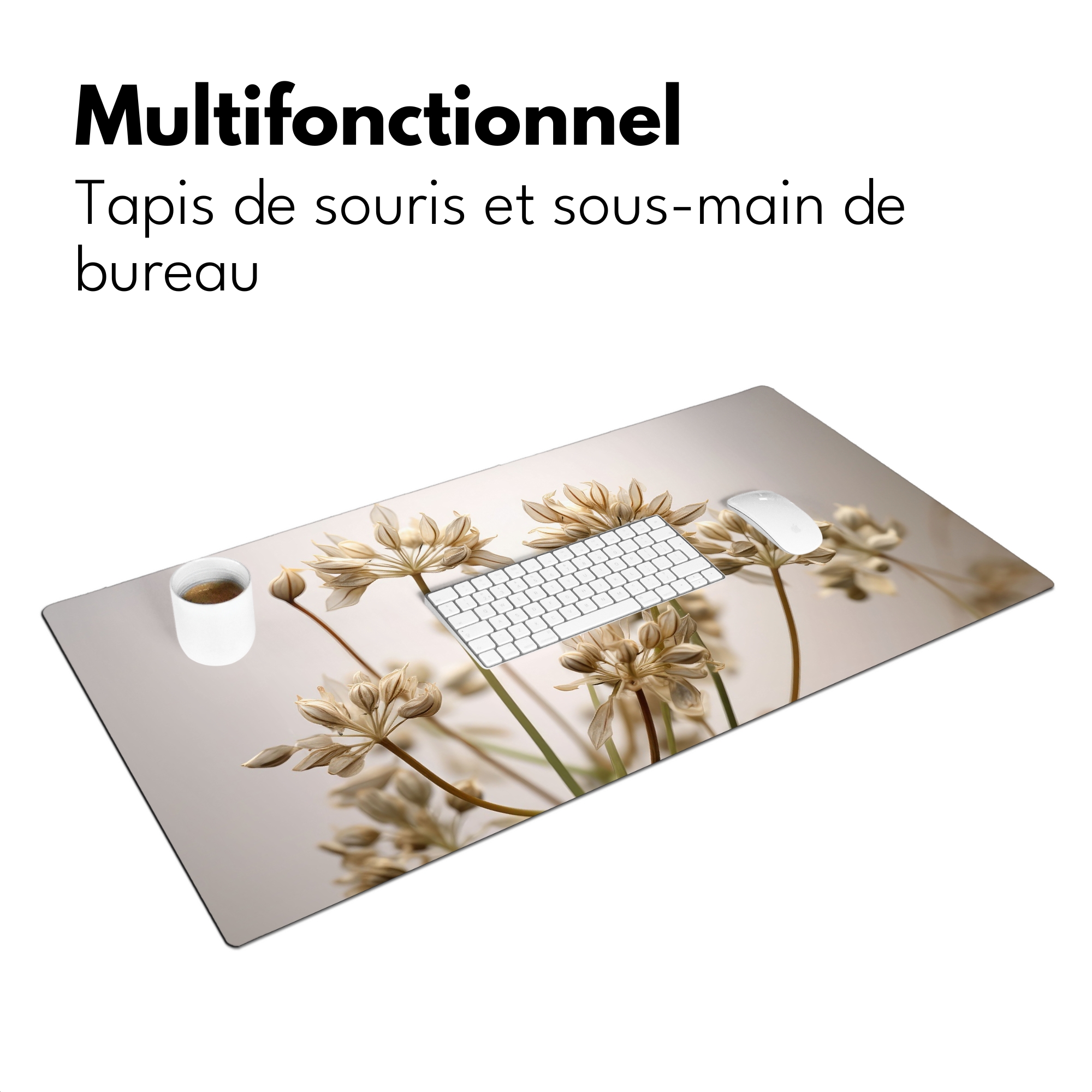 Sous main bureau - Fleurs séchées - Beige - Blanc - Plantes-3