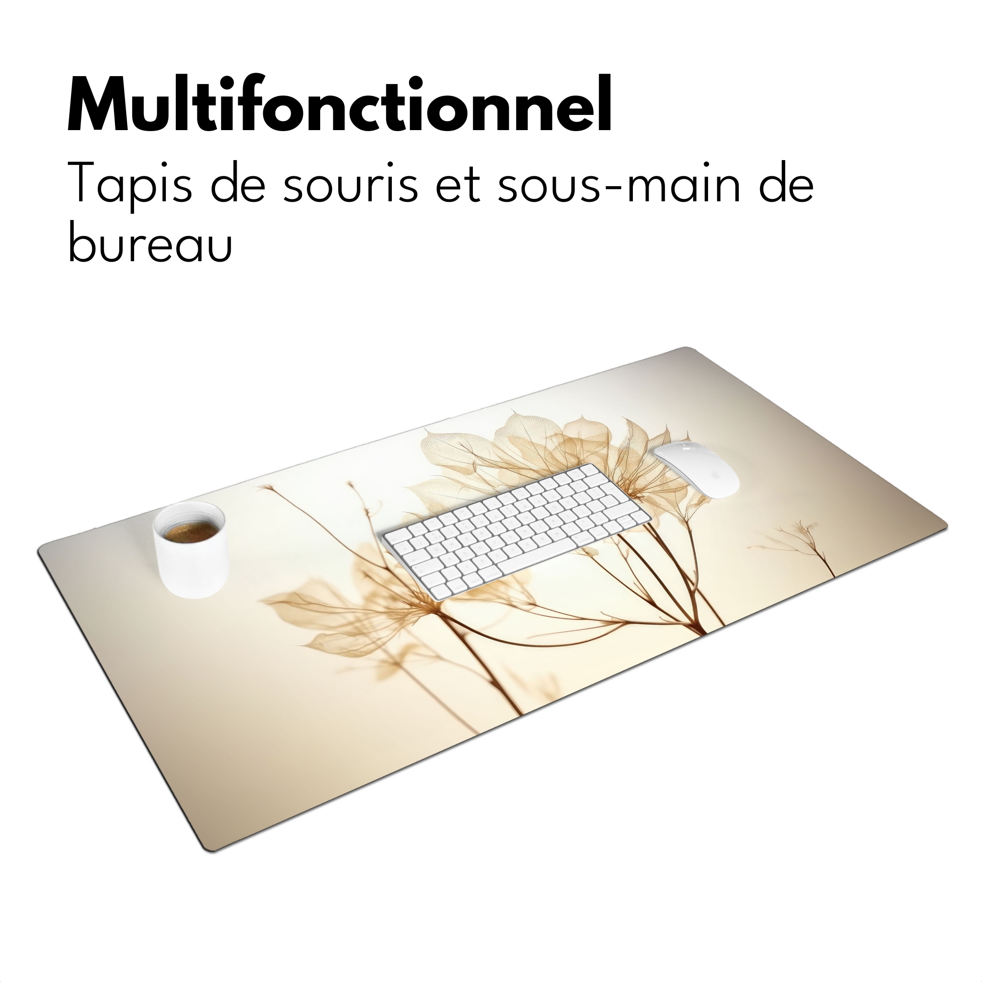 Sous main bureau - Fleurs séchées - Beige - Plantes - Blanc-3