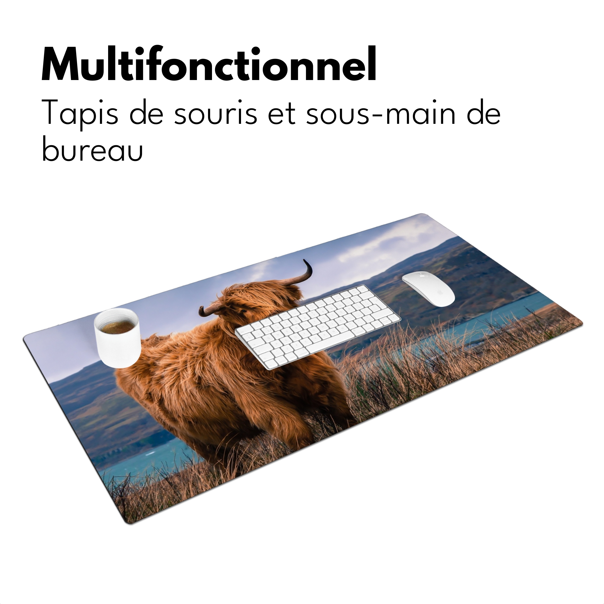 Sous main bureau - Scottish Highlander - Montagne - Eau - Nature - Vache-3