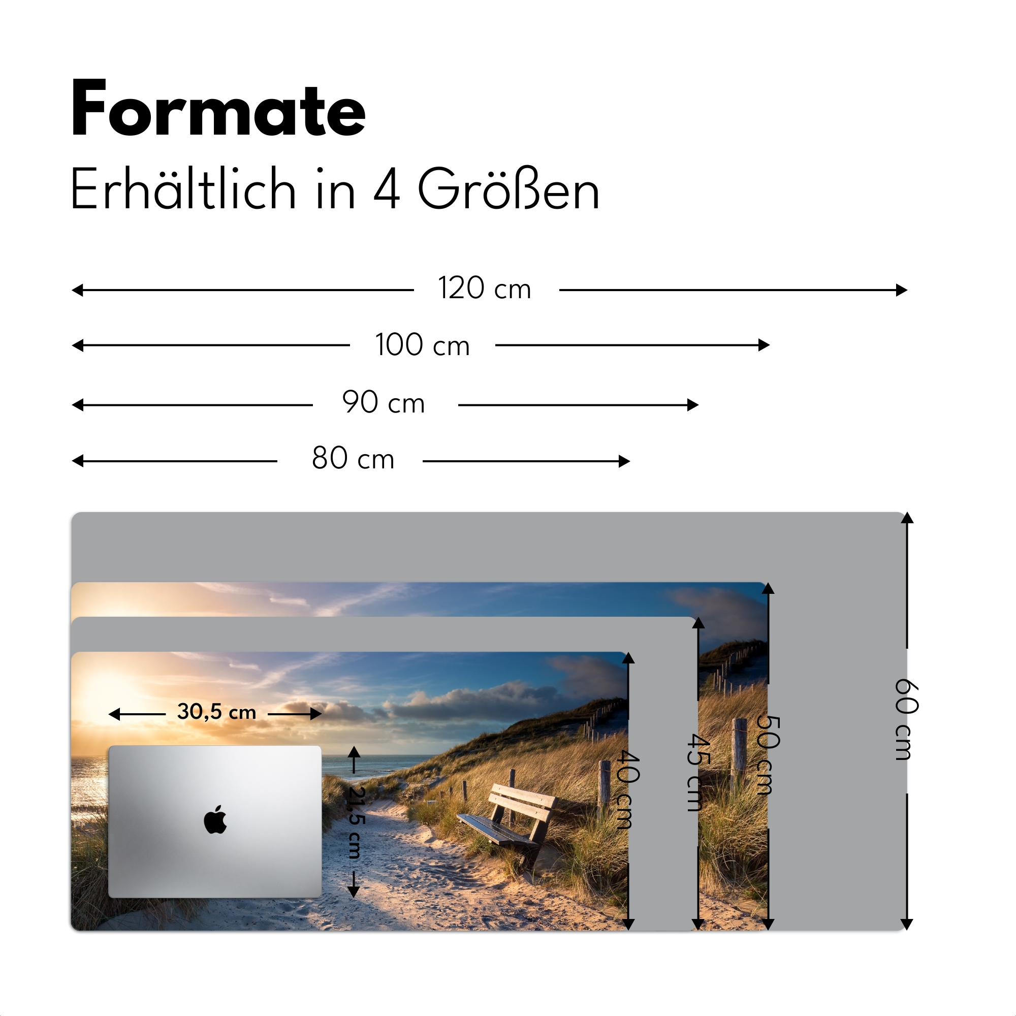 Schreibtischunterlage - Sonnenuntergang – Strand – Düne – Gras – Bank-4