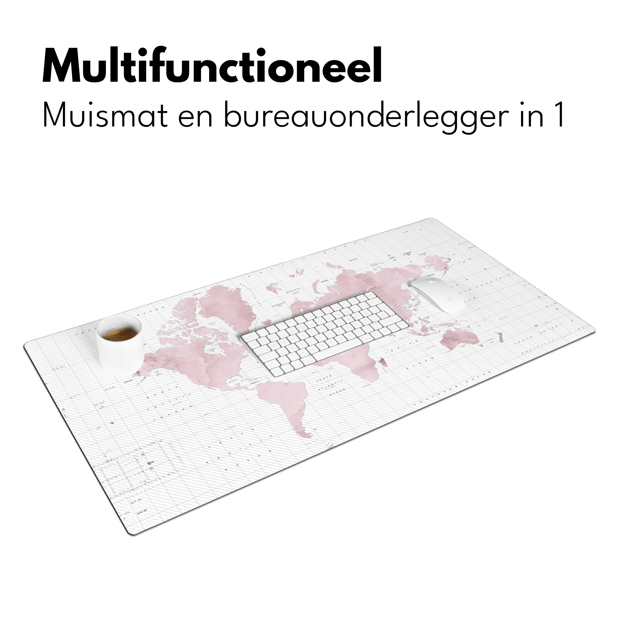 Bureau onderlegger - Wereldkaart - Roze - Marmer-3