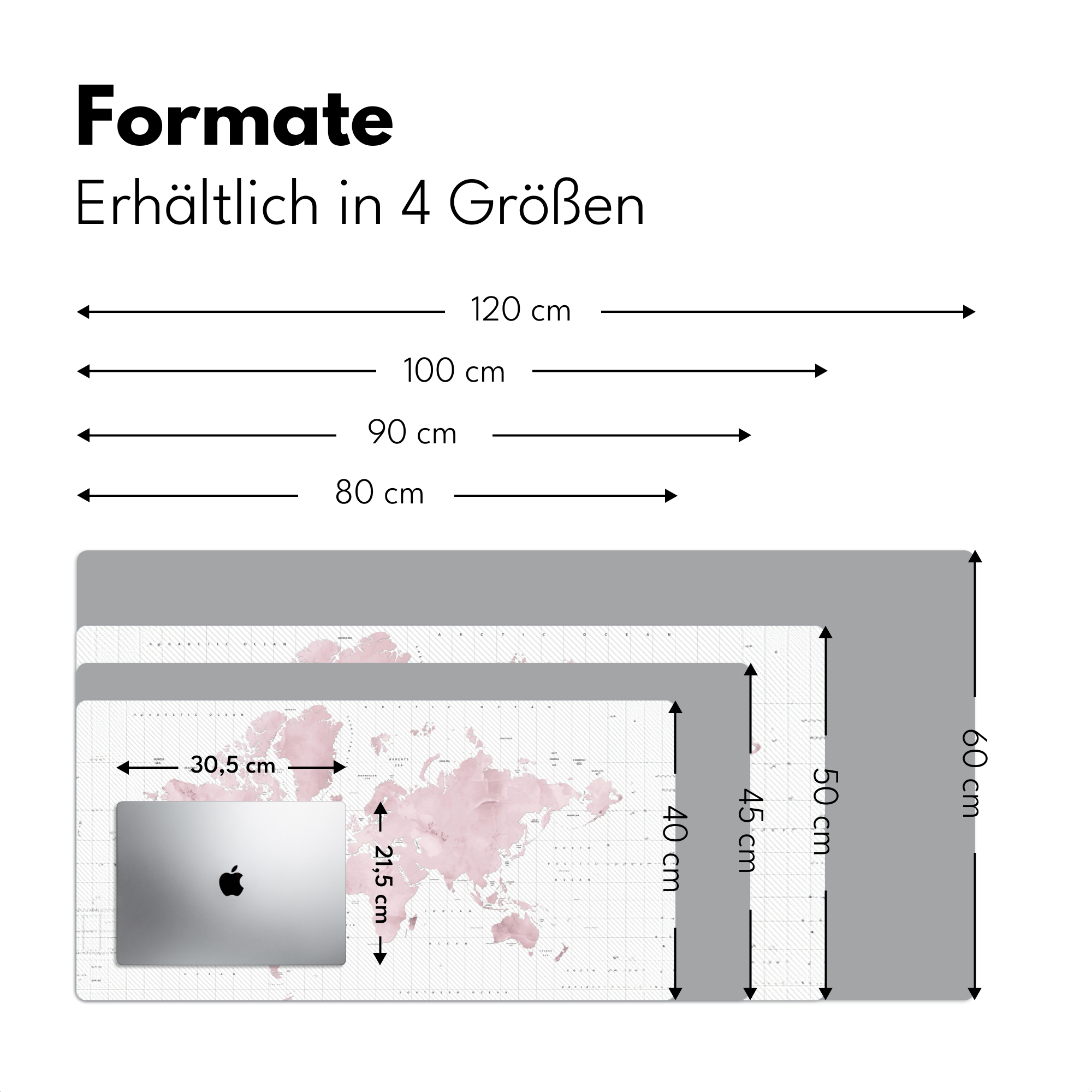 Schreibtischunterlage - Weltkarte - Rosa - Marmor-4