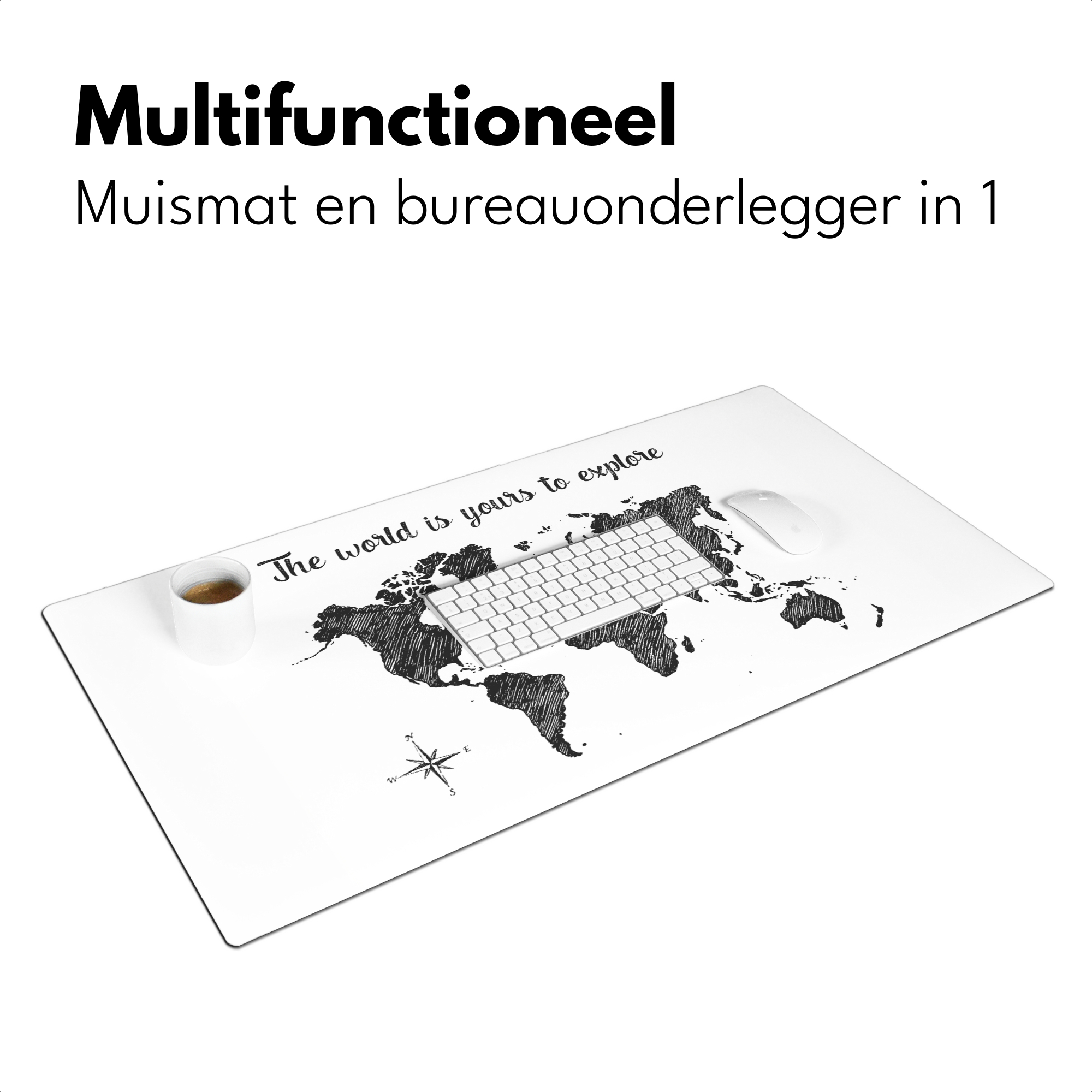 Bureau onderlegger - Wereldkaart - Quote - Zwart - Wit-3
