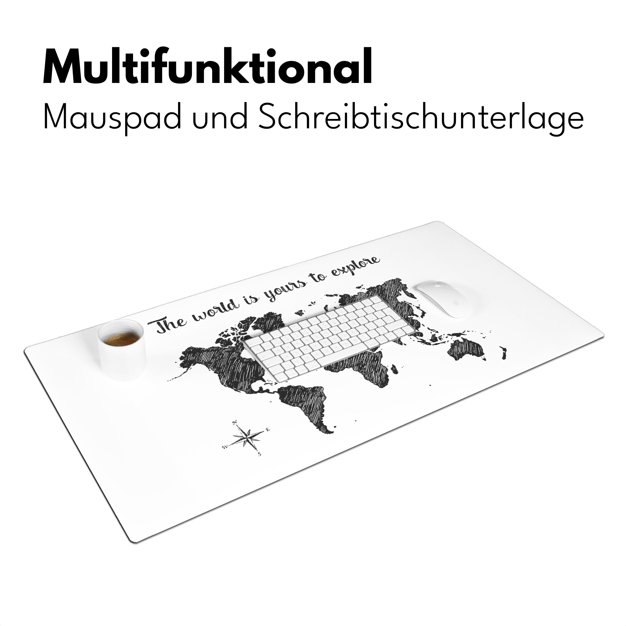 Schreibtischunterlage - Weltkarte - Zitat - Schwarz - Weiß-3