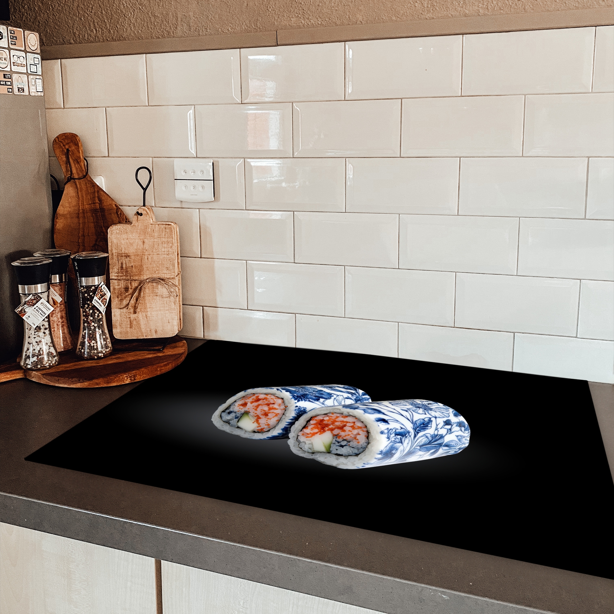 Inductiebeschermer - Sushi - Delfts blauw - Rijst - Vis - Elegant-3