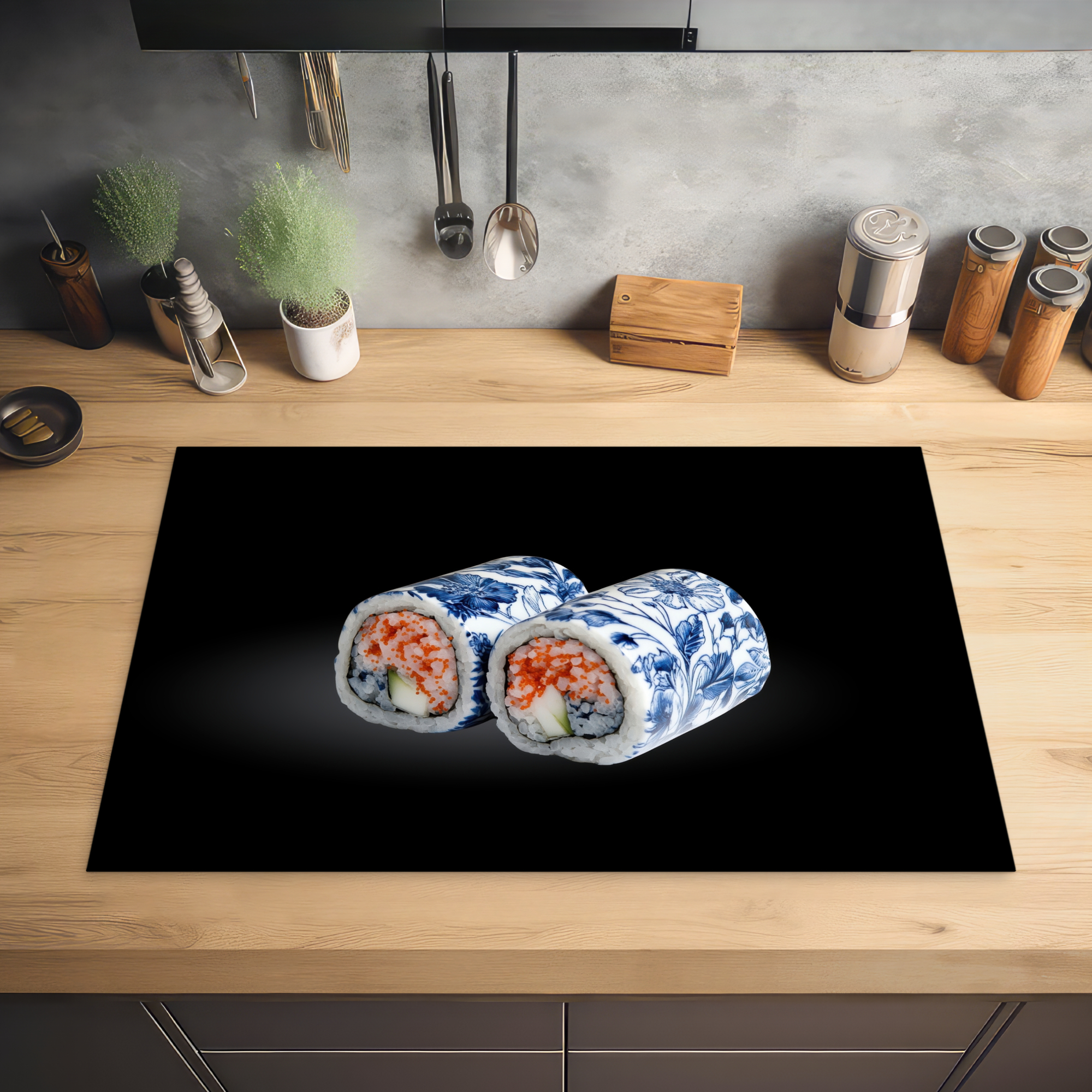 Inductiebeschermer - Sushi - Delfts blauw - Rijst - Vis - Elegant-2