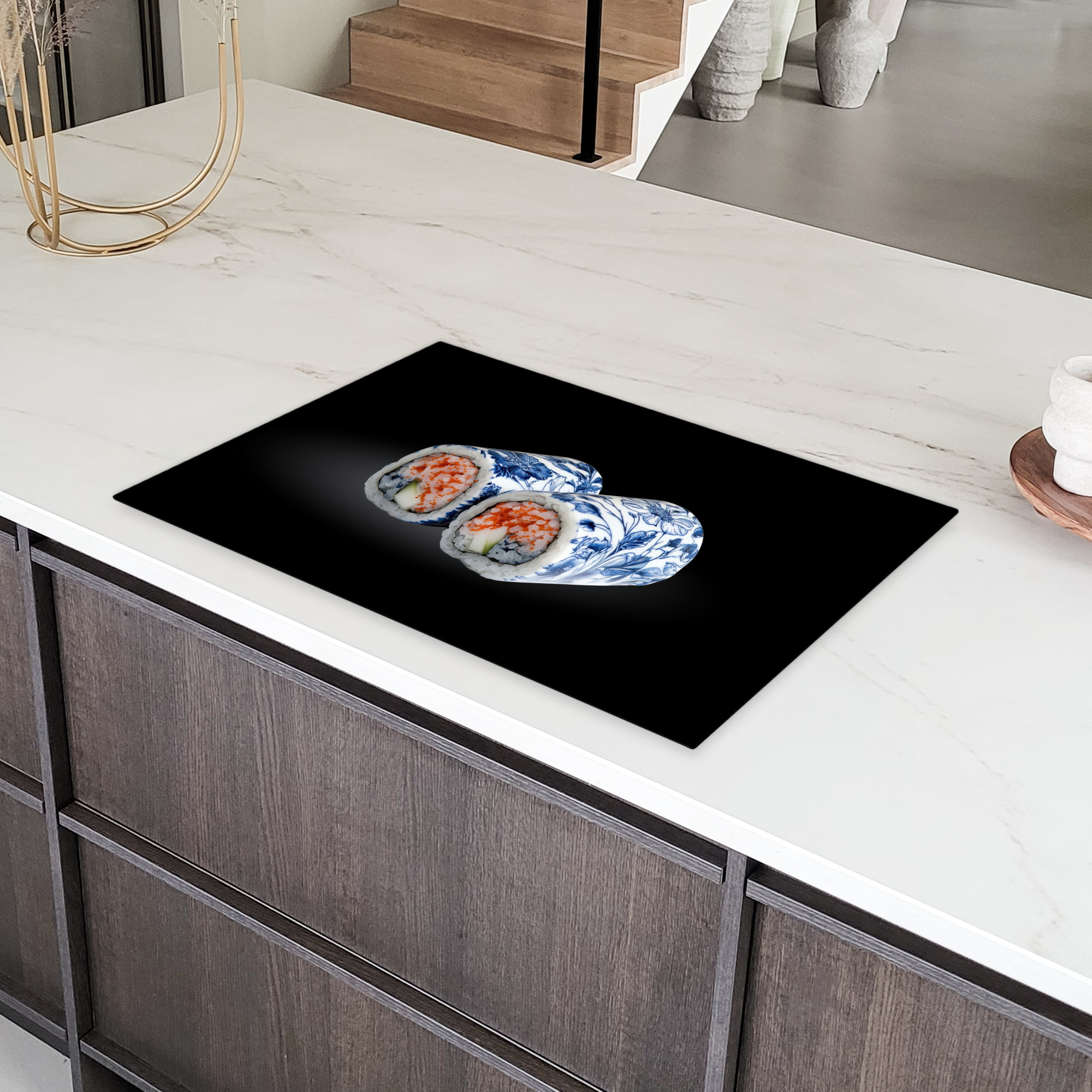 Inductiebeschermer - Sushi - Delfts blauw - Rijst - Vis - Elegant-4