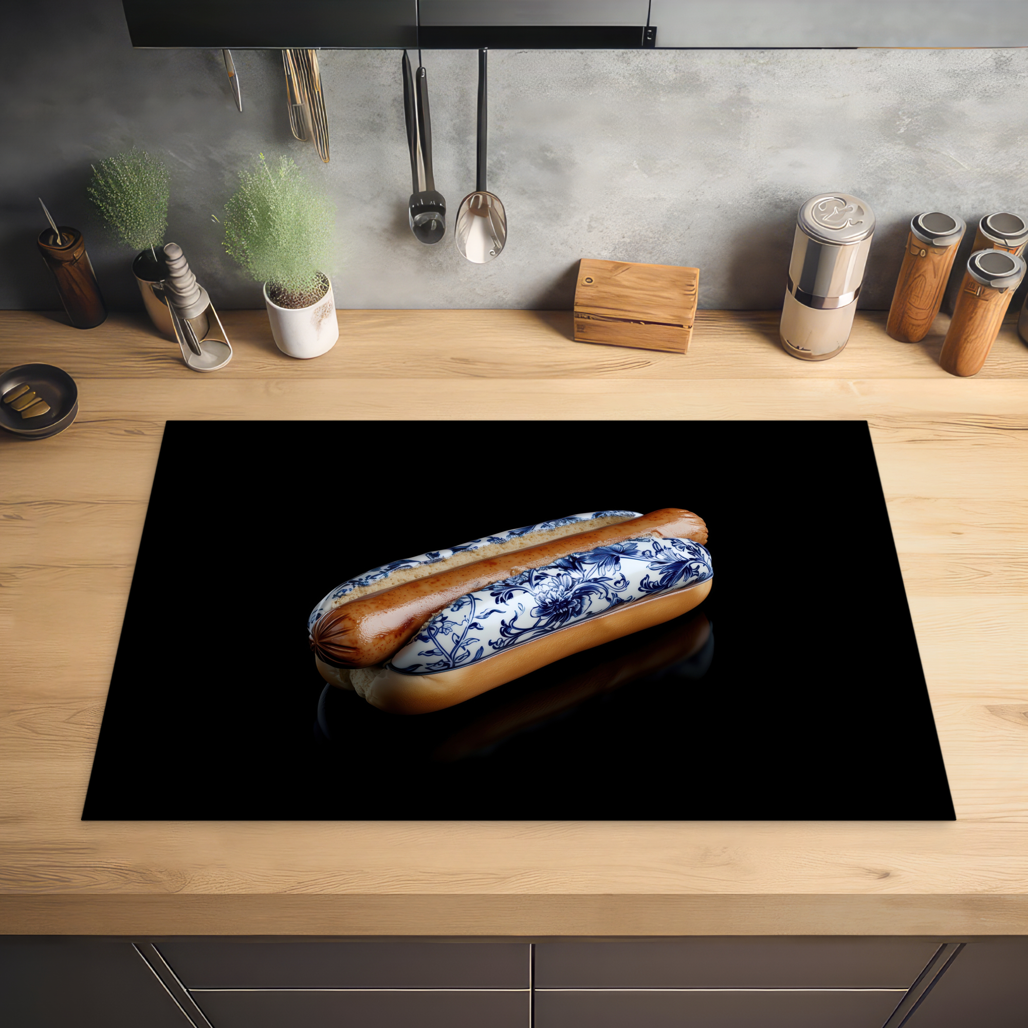 Inductiebeschermer - Hotdog - Porselein - Delfts blauw - Eten-2