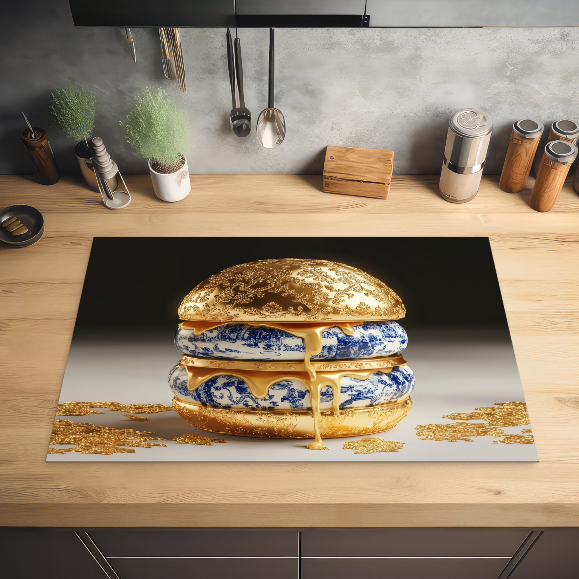Inductiebeschermer - Delftsblauw - Goud - Burger-2
