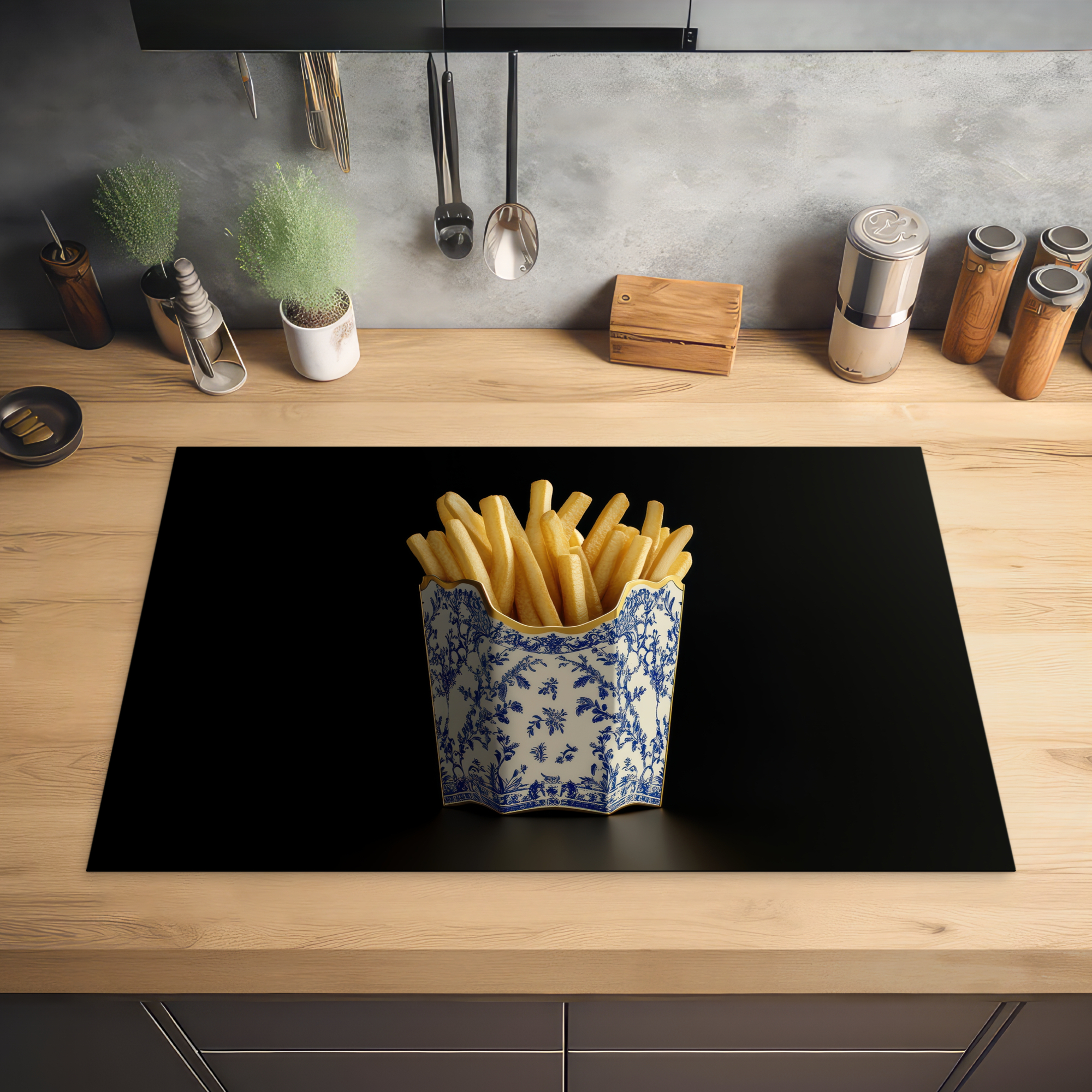 Inductiebeschermer - Friet - Porselein - Delfts blauw - Eten-2