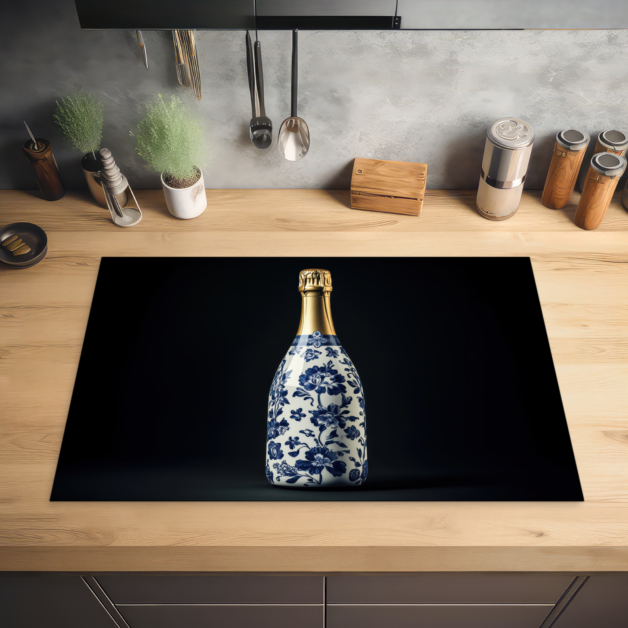 Inductiebeschermer - Champagne - Bloemen - Goud - Chique-2