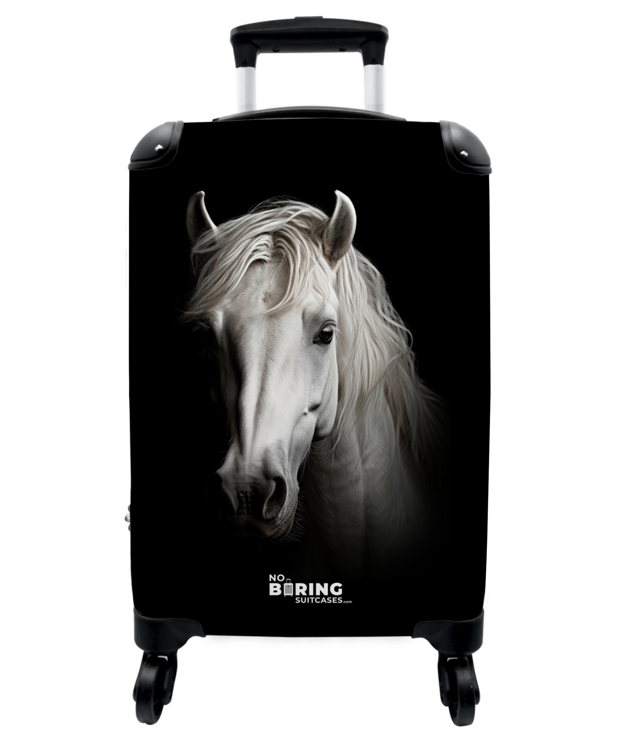 Koffer - Wit paardenportret op zwarte achtergrond
