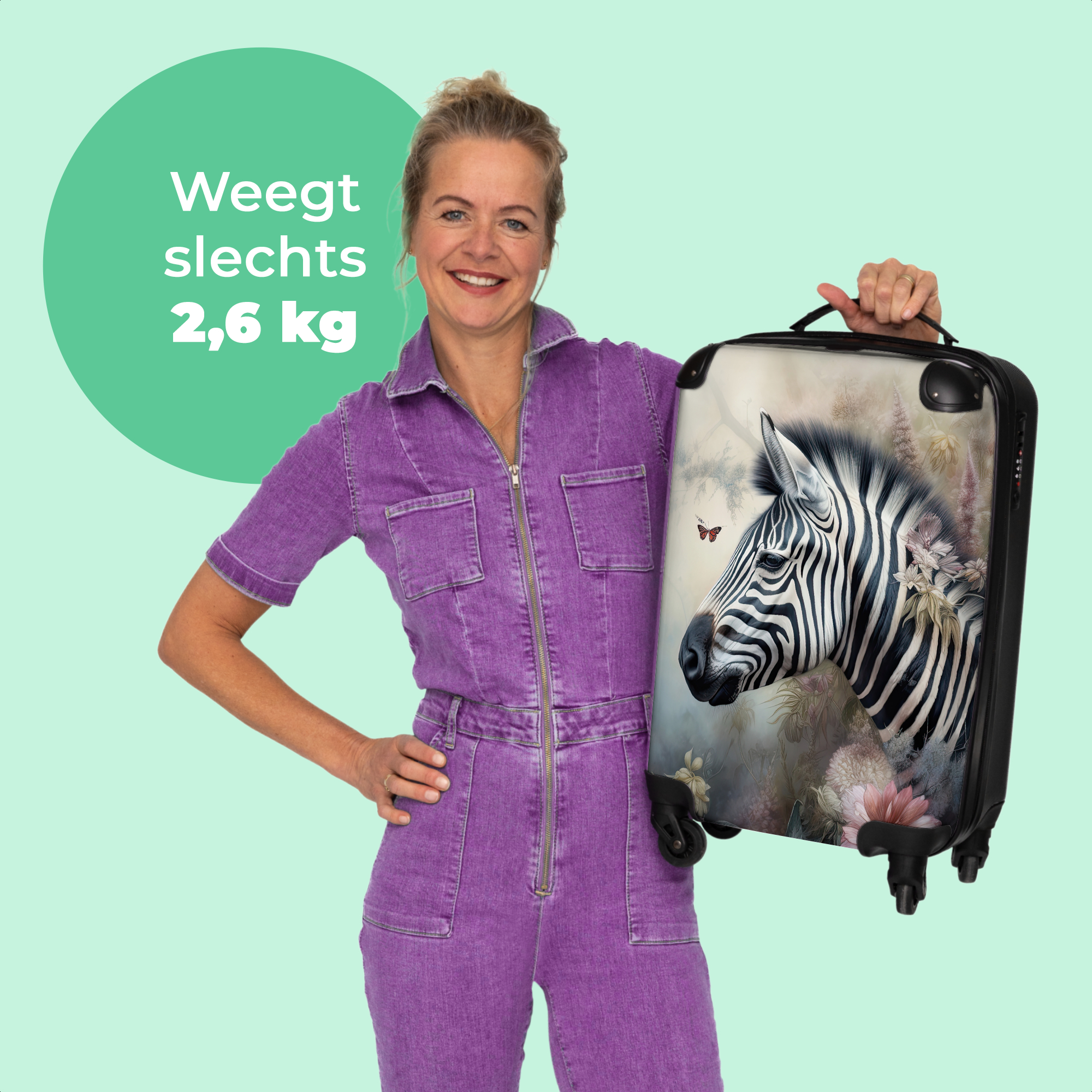 Koffer - Zebra - Wilde dieren - Vlinder - Bloemen-thumbnail-4