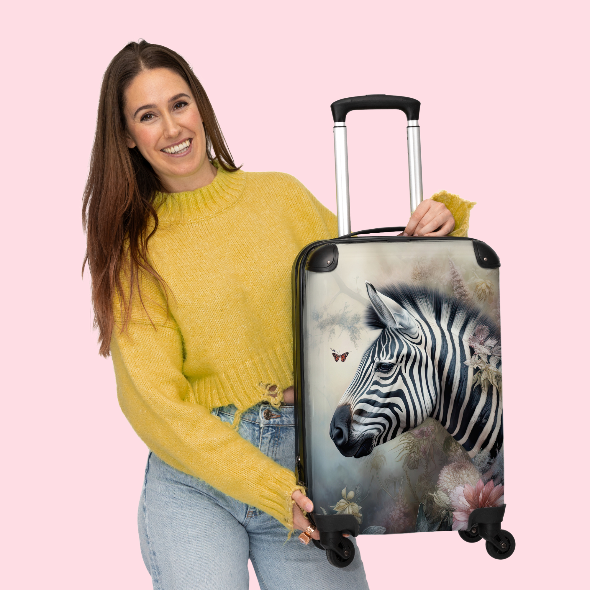 Koffer - Zebra - Wilde dieren - Vlinder - Bloemen-thumbnail-3