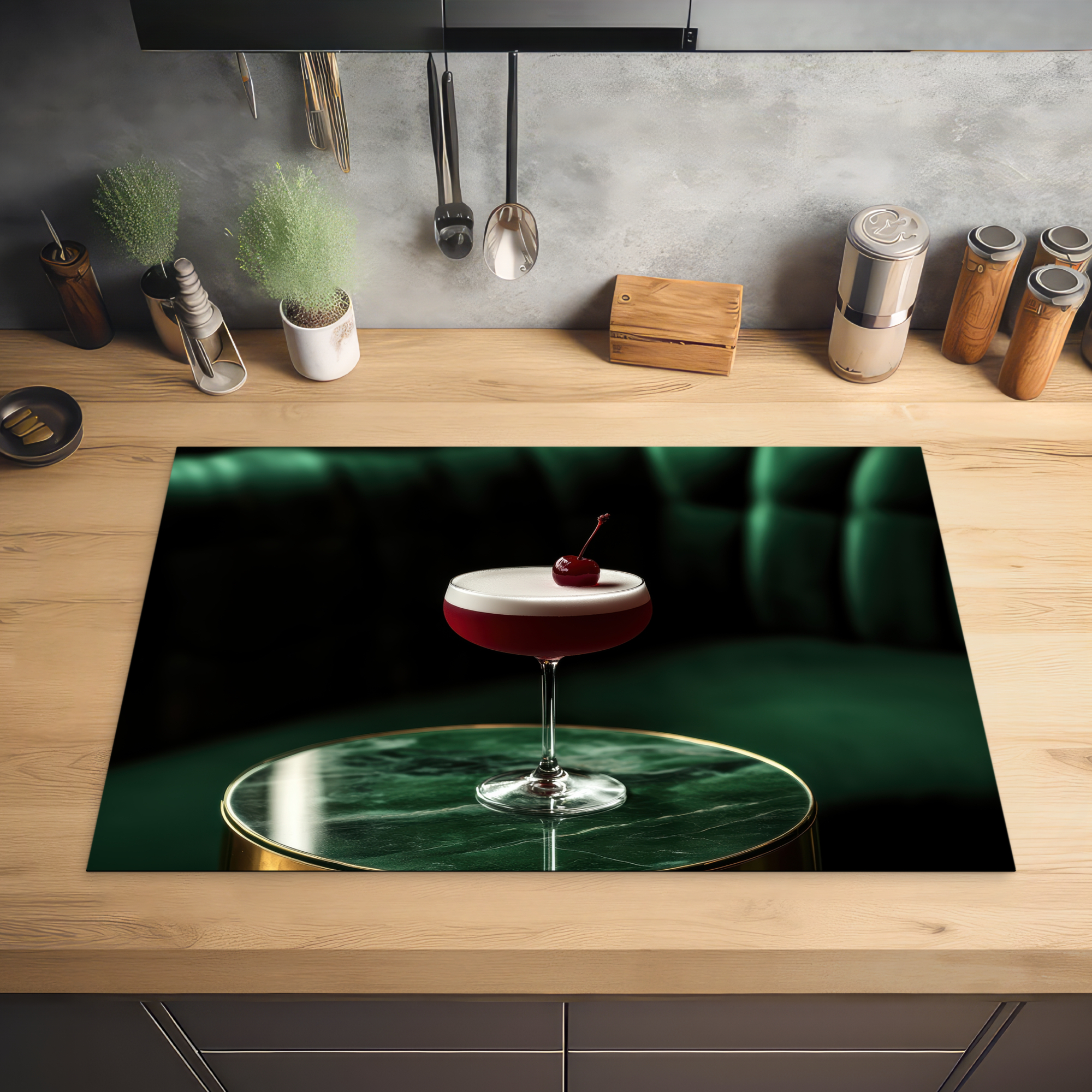 Inductiebeschermer - Kers - Cocktail - Rood - Marmer-2