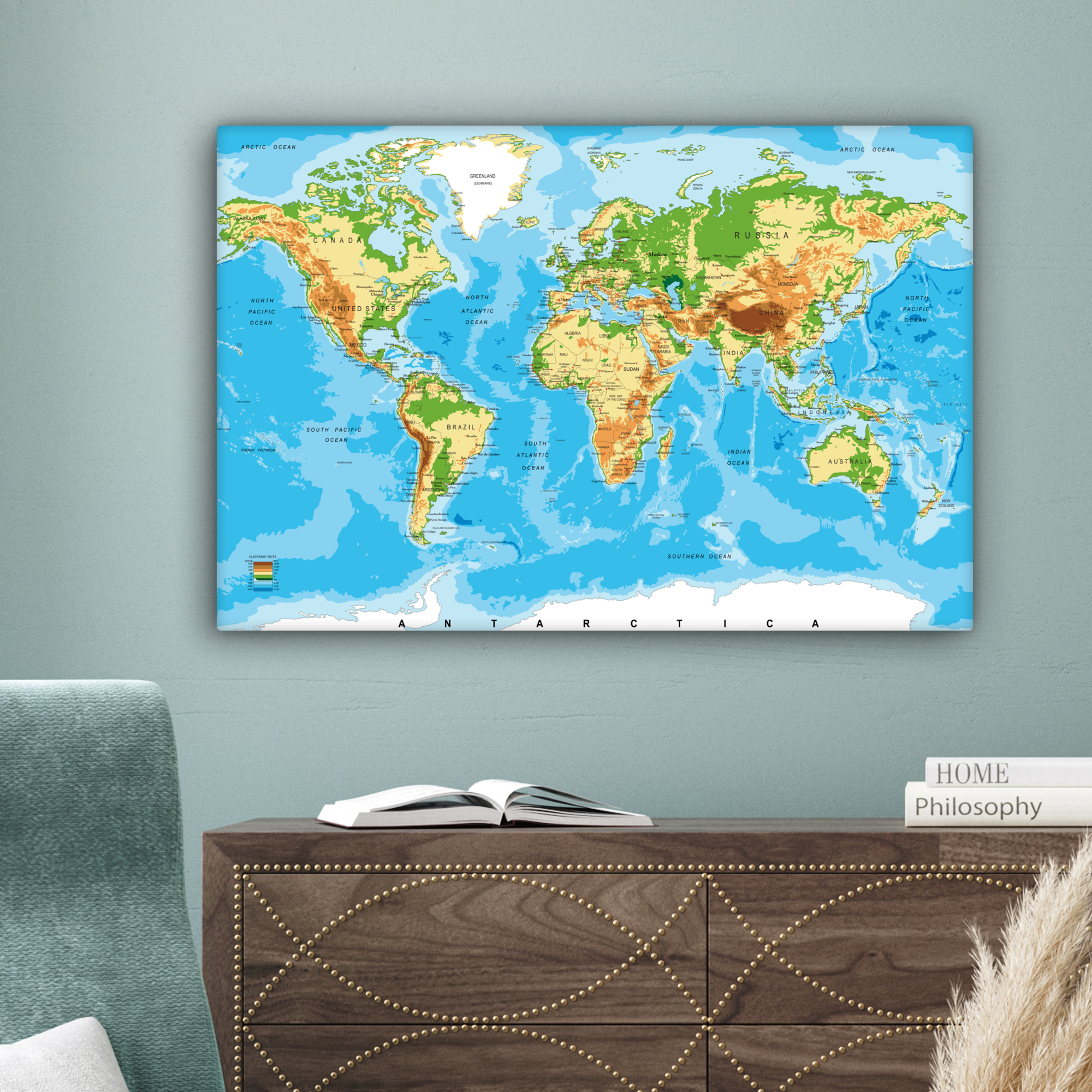 Canvas - Wereldkaart - Atlas - Kleuren-4