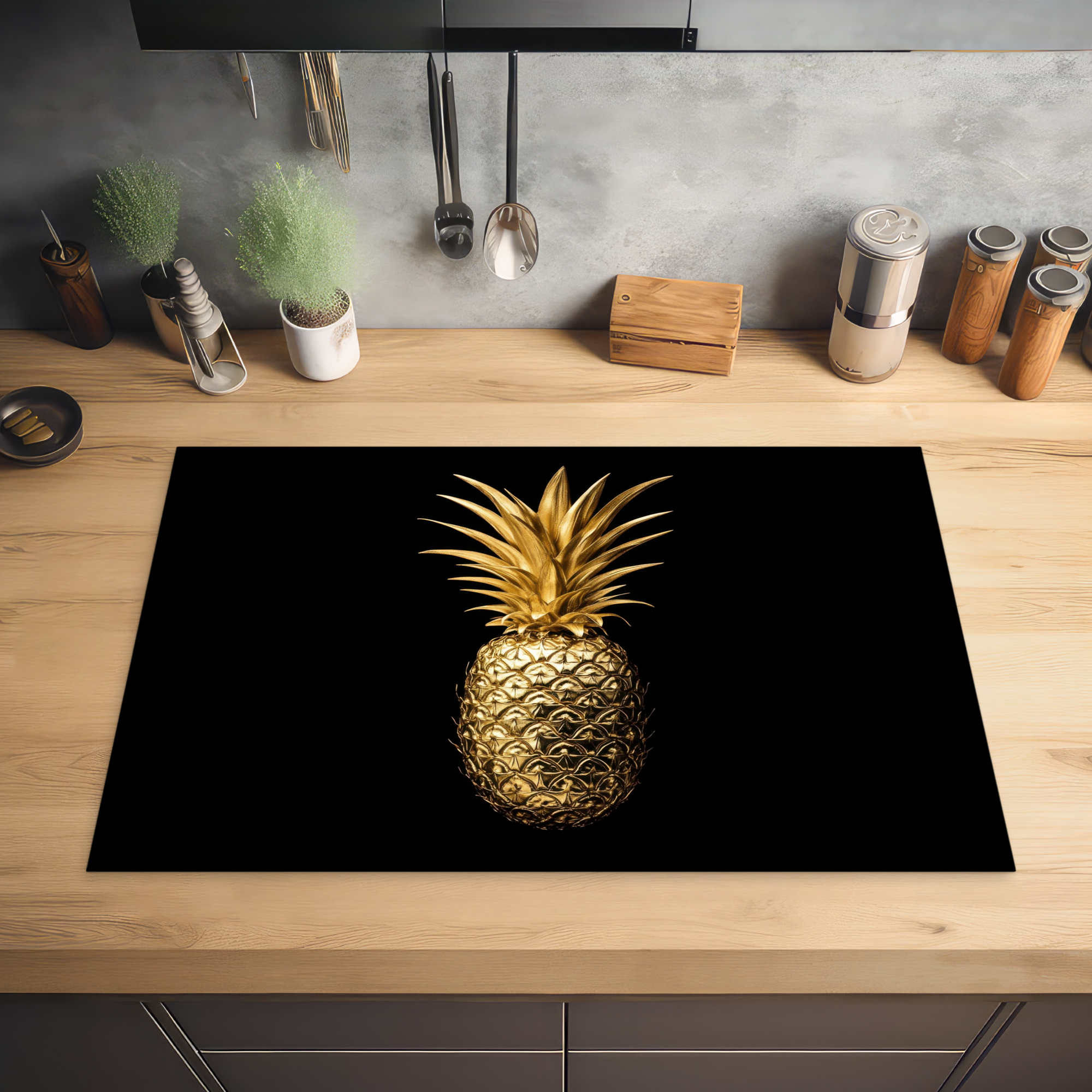 Inductiebeschermer - Ananas - Zwart - Goud - Luxe-2