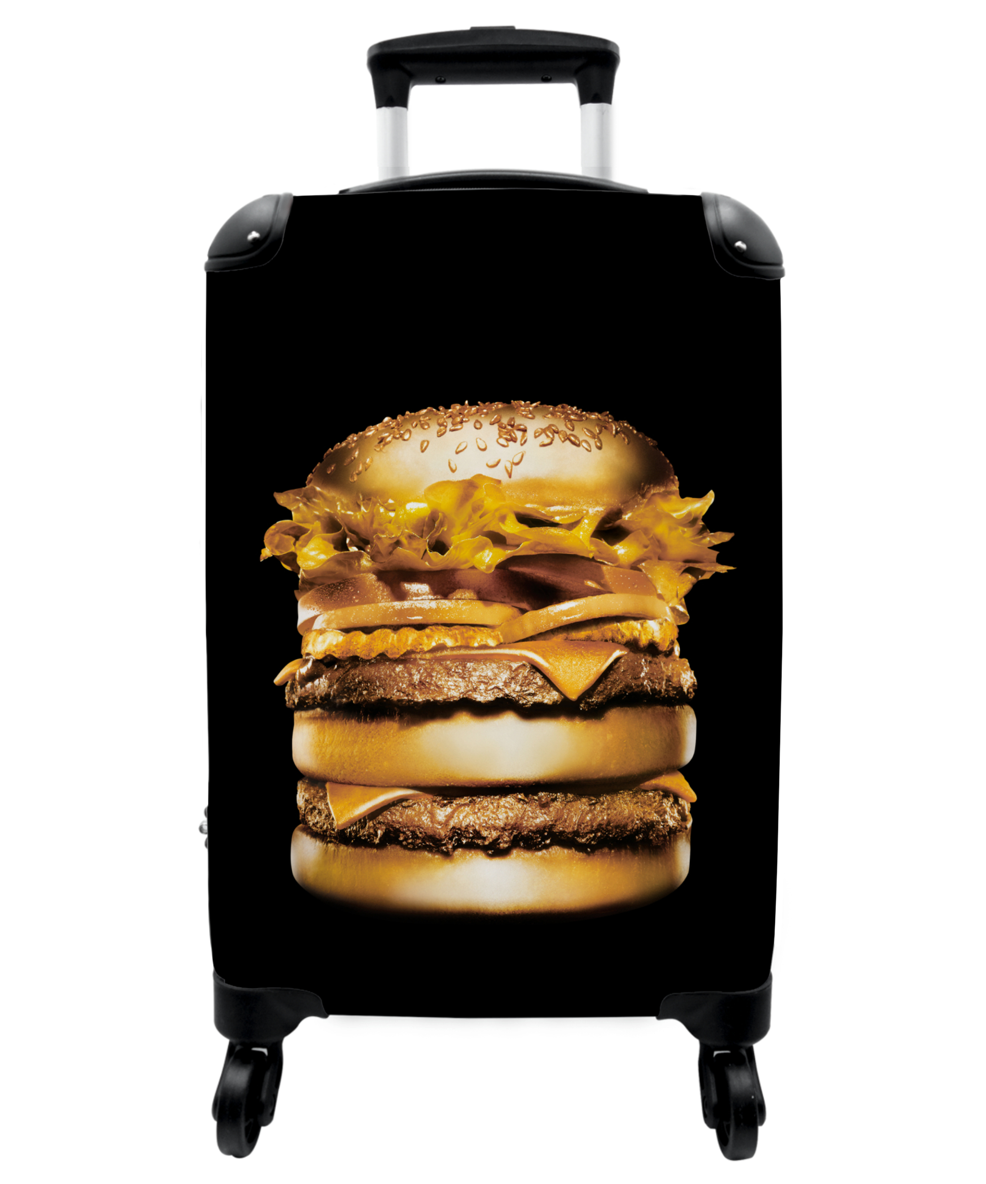 Koffer - Gouden hamburger op een zwarte achtergrond.-1