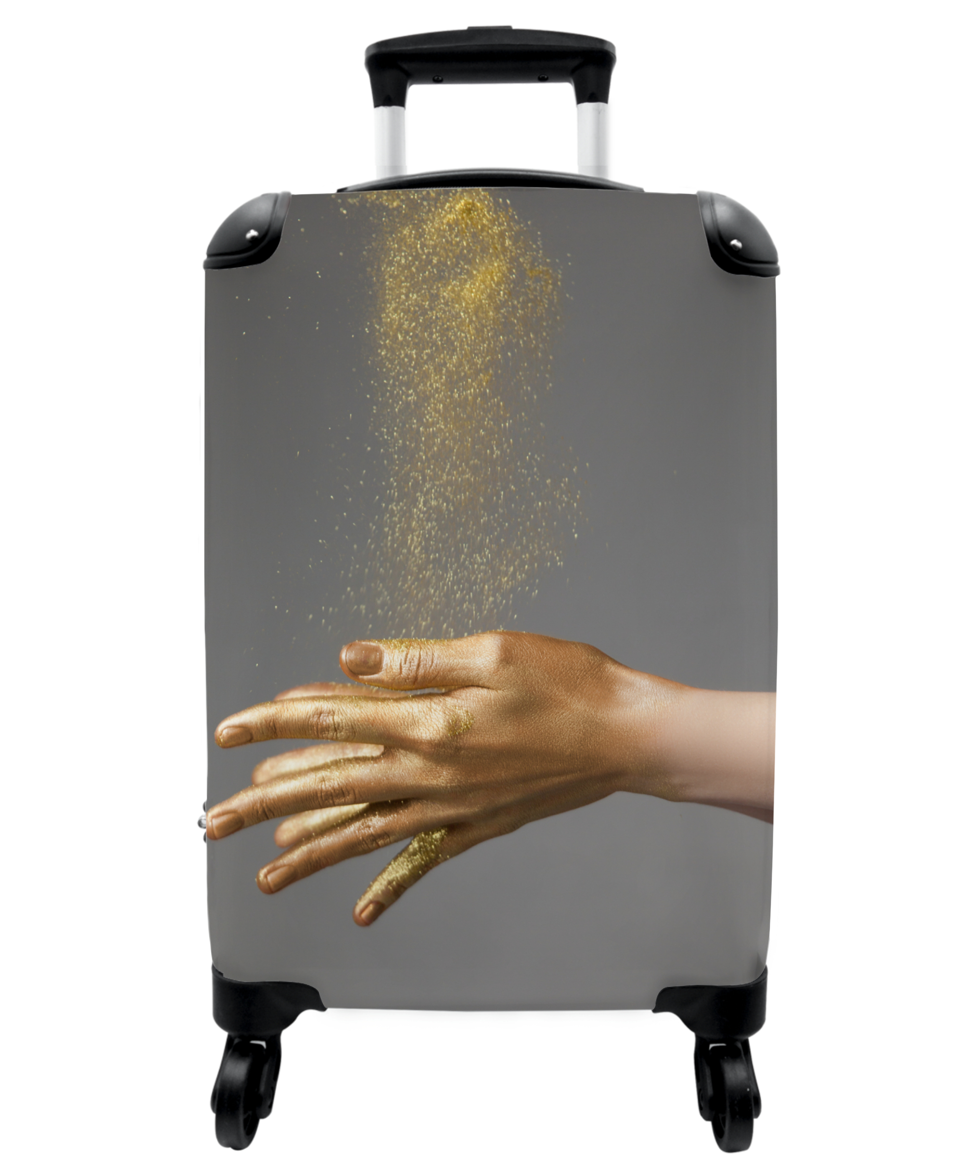 Koffer - Vrouw met goud geverfde handen en een wolk van glitters-1