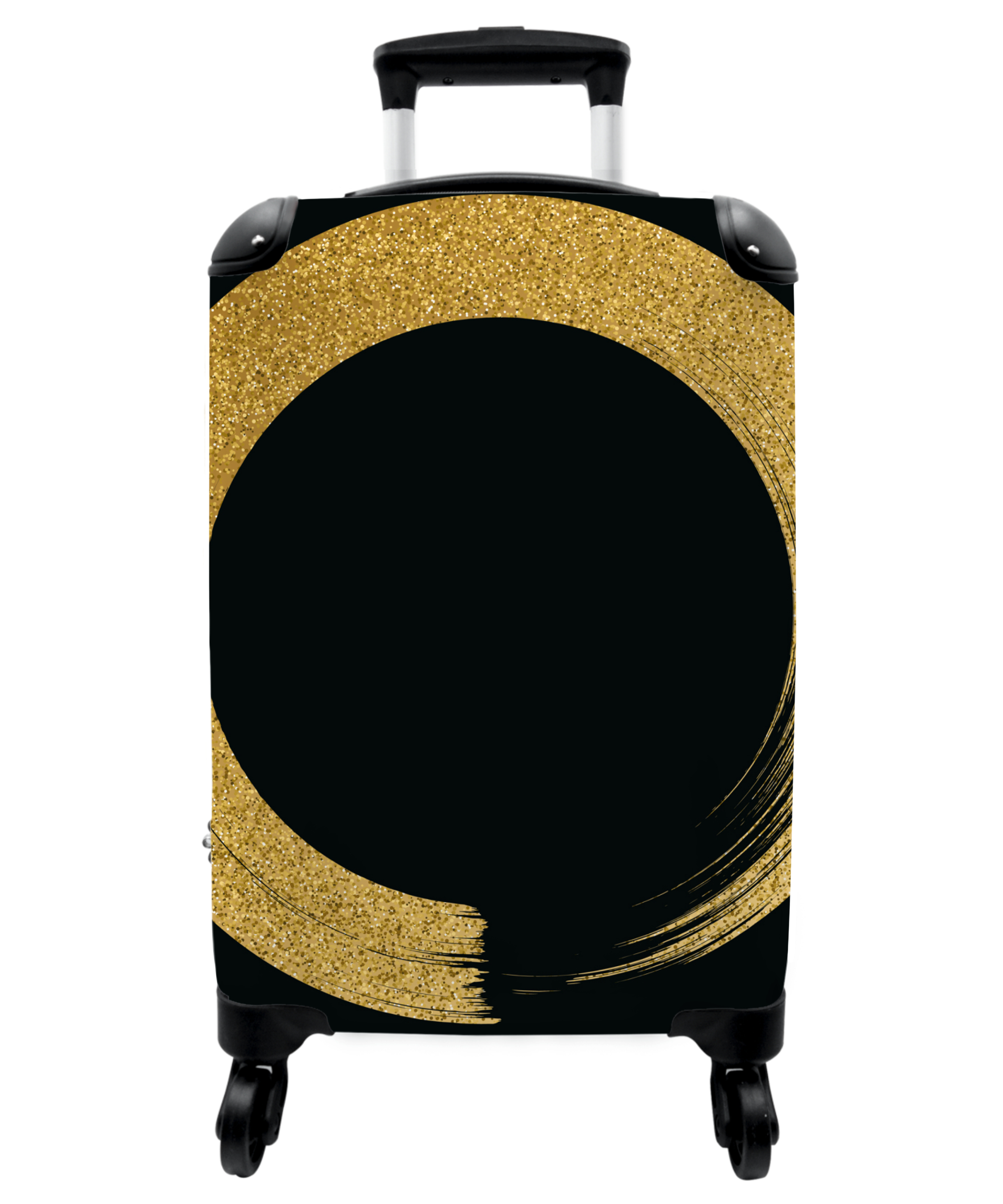 Koffer - Cirkel van gouden glitter op een zwarte achtergrond
