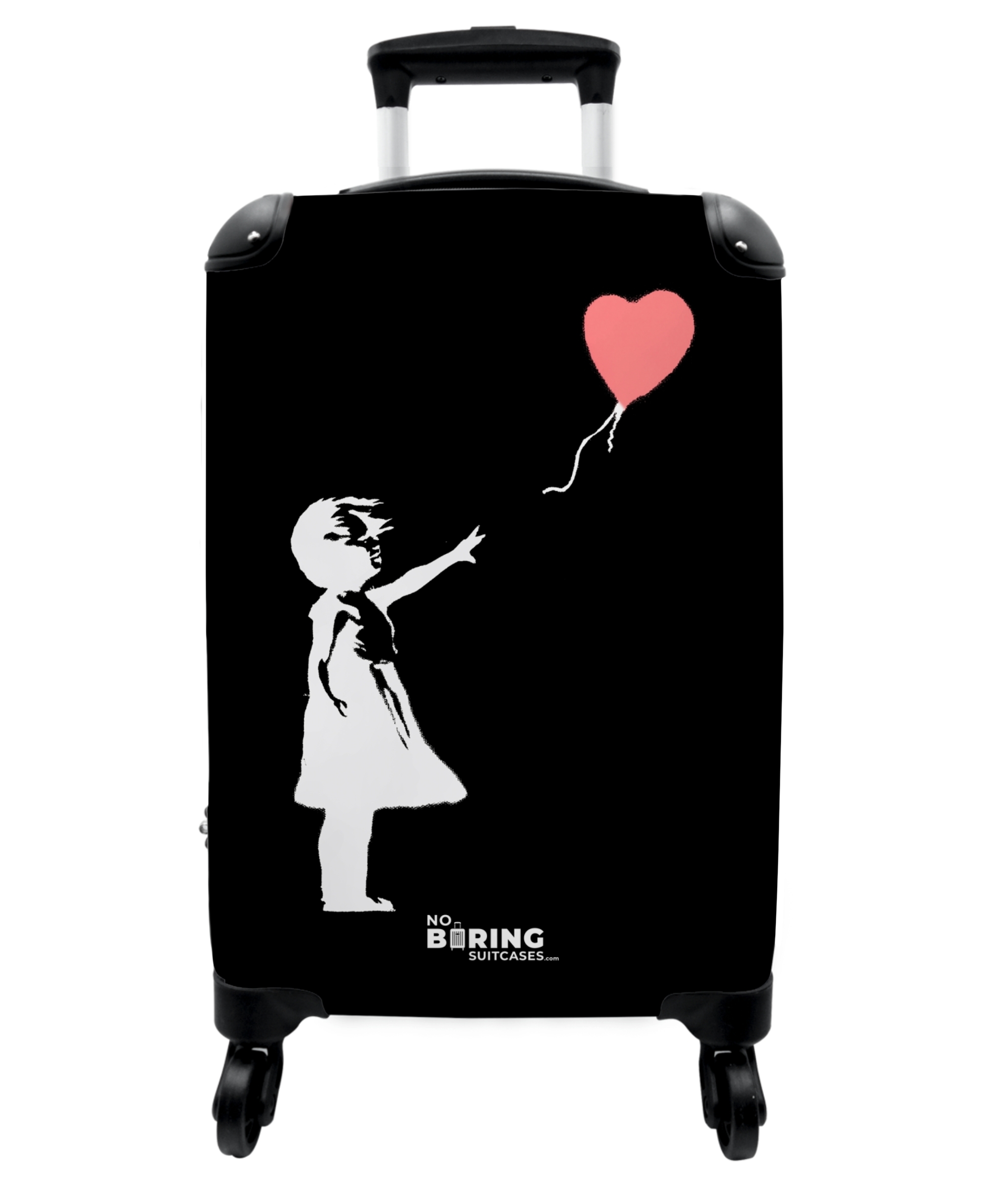 Koffer - Meisje met rode hartjesballon in zwart-wit