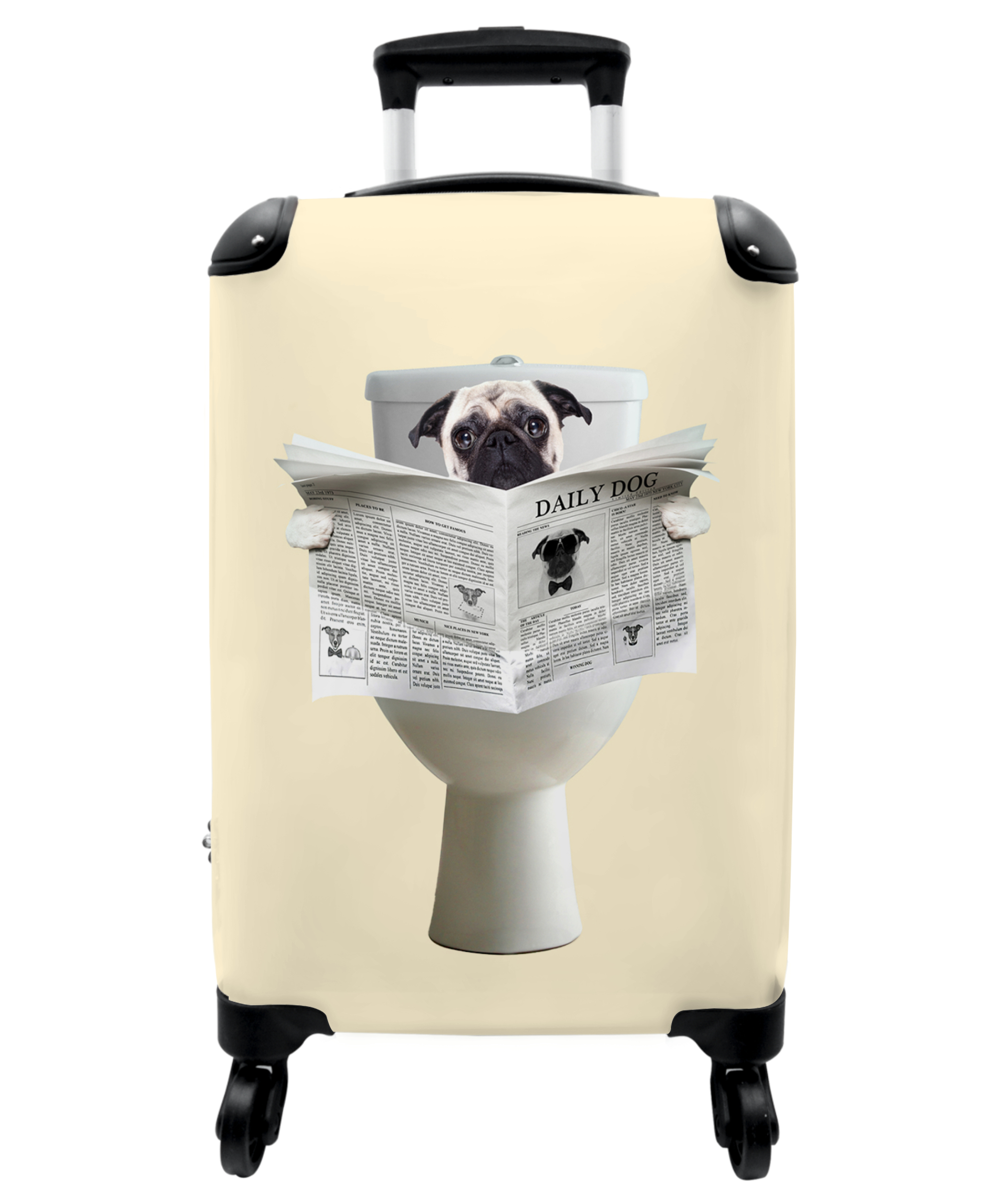 Koffer - Hond - Pug - Toilet - Krant - Dier